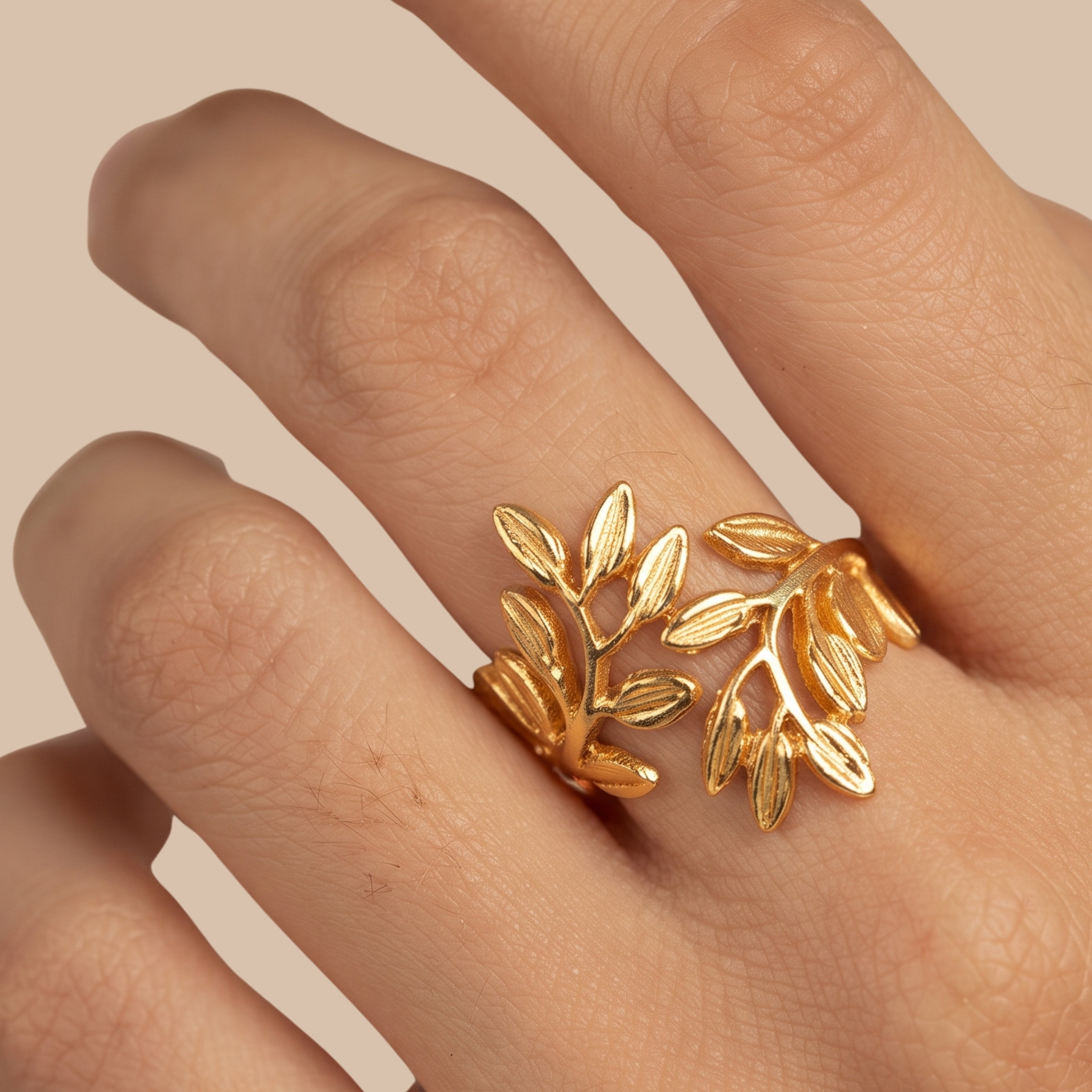 Nature-Inspired Leaf Adjustable Ring for Women | Anti-Tarnish Gold-Plated Botanical Open Ring | Minimalist Statement Jewelry