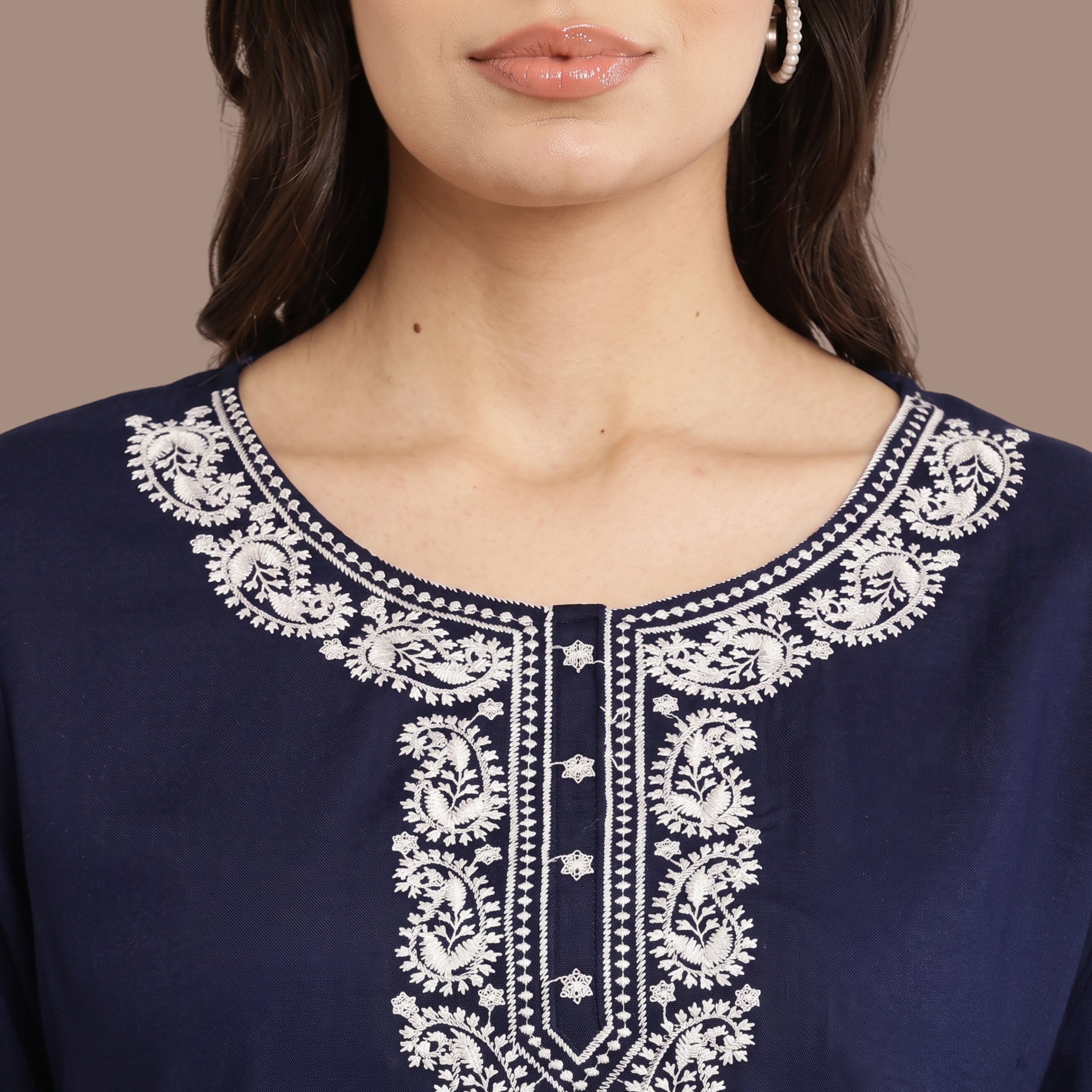 Women's Navy Blue Embroidered Short Kurti | Casual Ethnic Kurti for Women