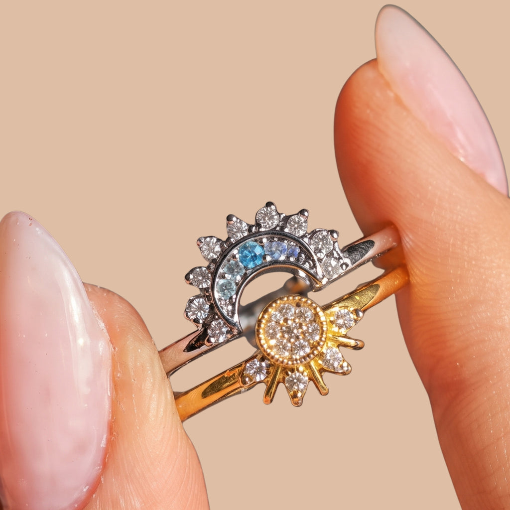 Sun & Moon Adjustable Ring for Women | Anti-Tarnish Gold & Silver Celestial Ring