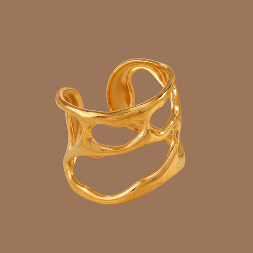 Adjustable Gold-Tone Abstract Statement Ring for Women | Anti-Tarnish Fashion Ring | BS