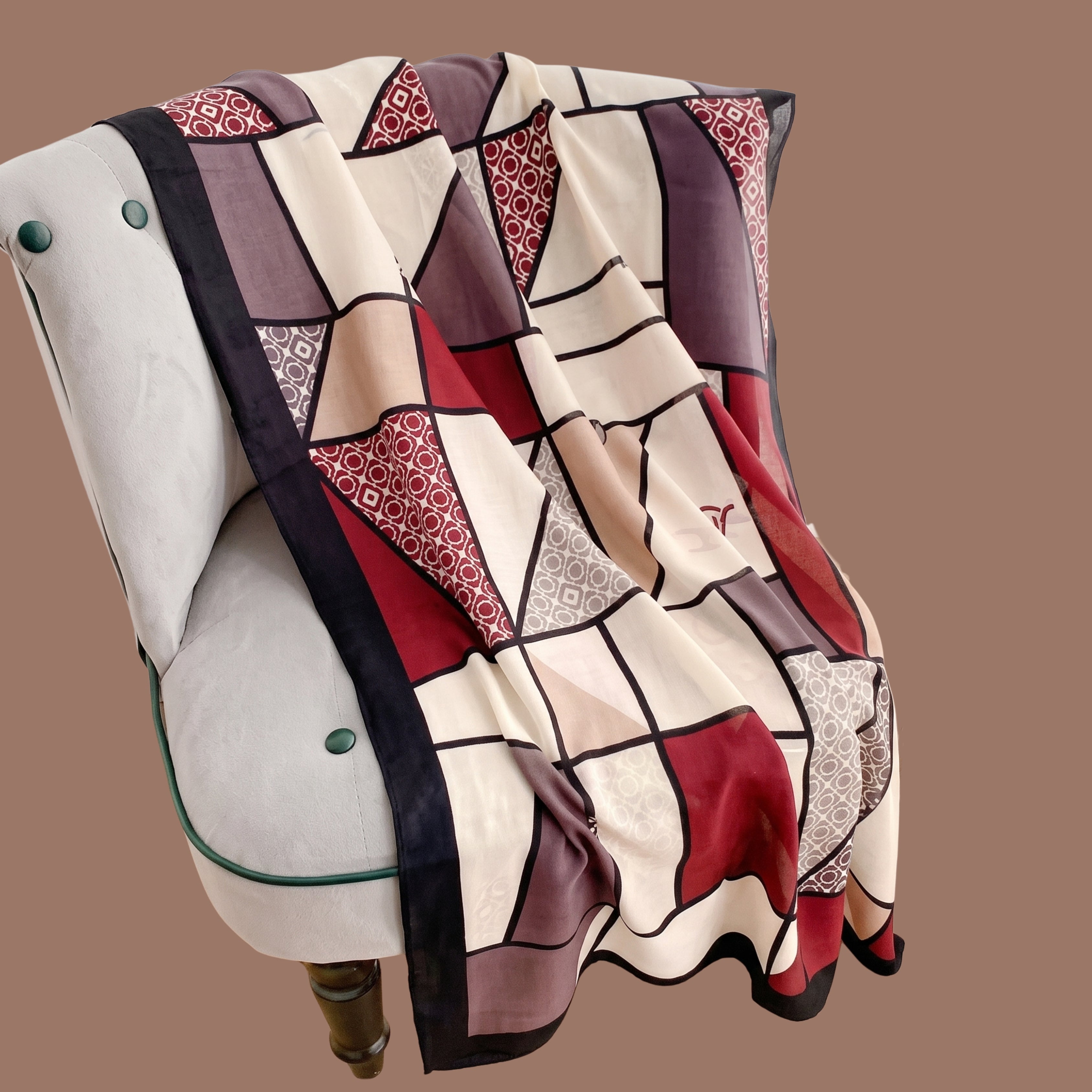 Elegant Geometric Print Scarf for Women | Lightweight Fashion Shawl, Wrap & Stole