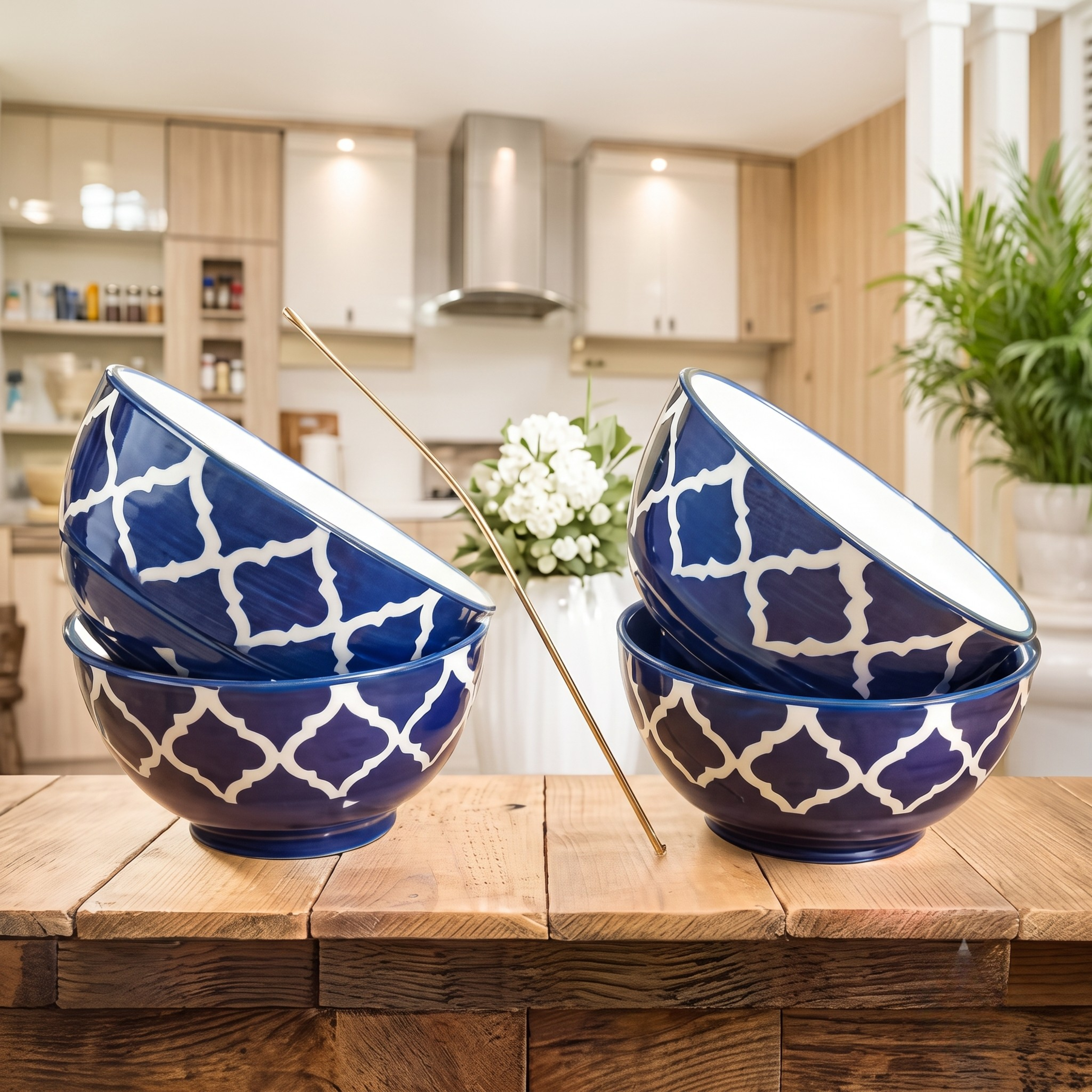 Premium Blue Ceramic Bowl Set (Pack of 4) | 175ml, Microwave Safe & Reusable