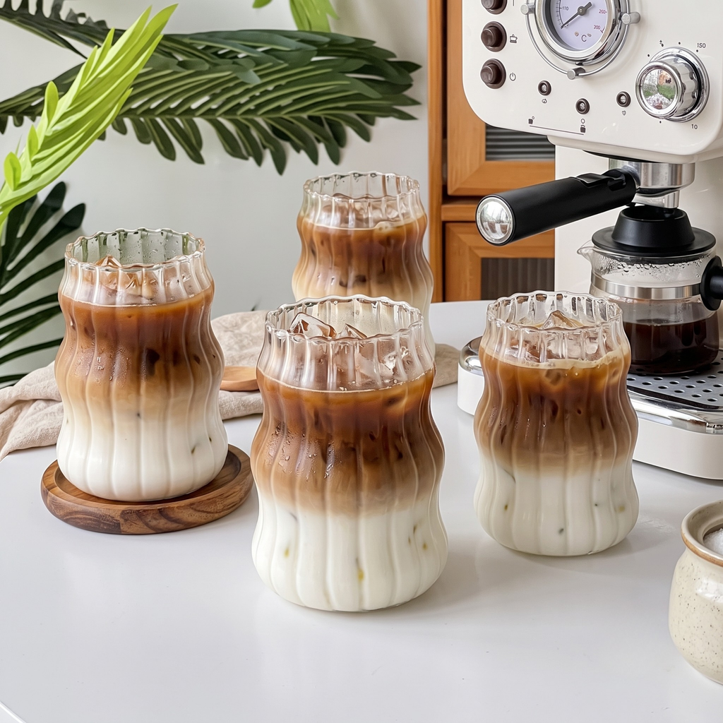 Premium Aesthetic Wavy Glass Sipper Tumblers - 500ml Water, Juice & Iced Coffee Glasses (Pack of 2)