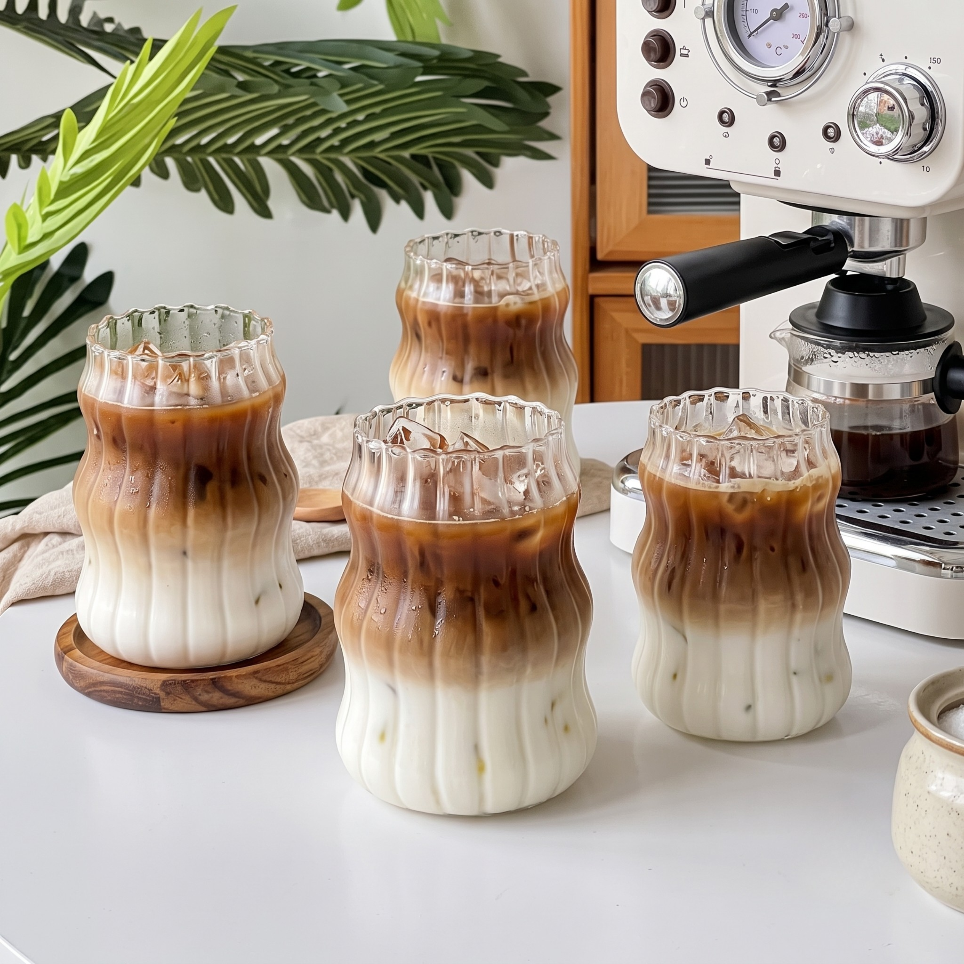 Premium Aesthetic Wavy Glass Sipper Tumblers - 500ml Water, Juice & Iced Coffee Glasses (Pack of 2)