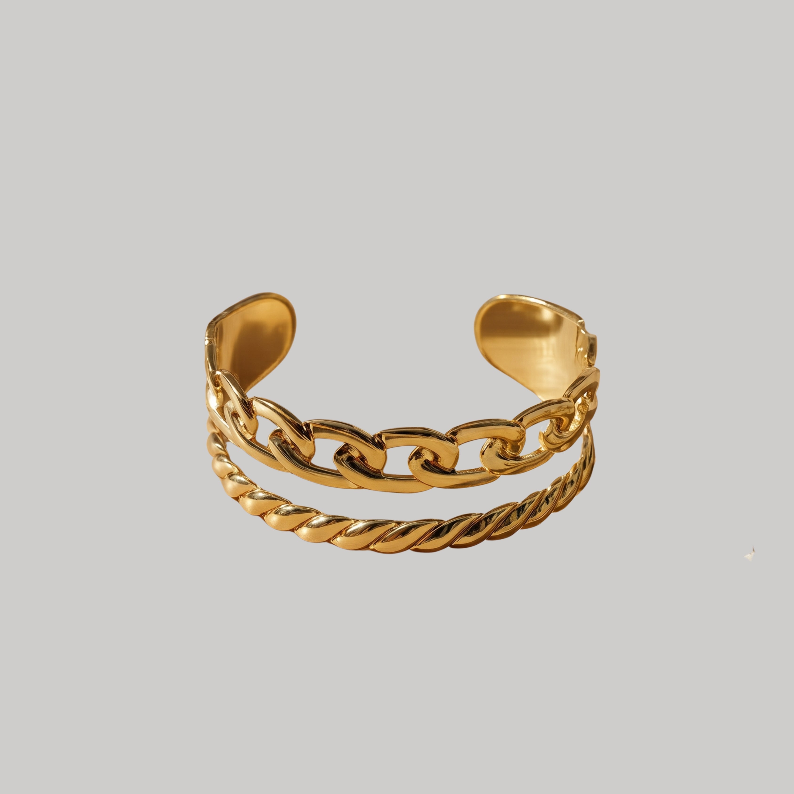 Dual Chain Gold Adjustable Cuff Bracelet for Women | Anti-Tarnish Statement Bracelet