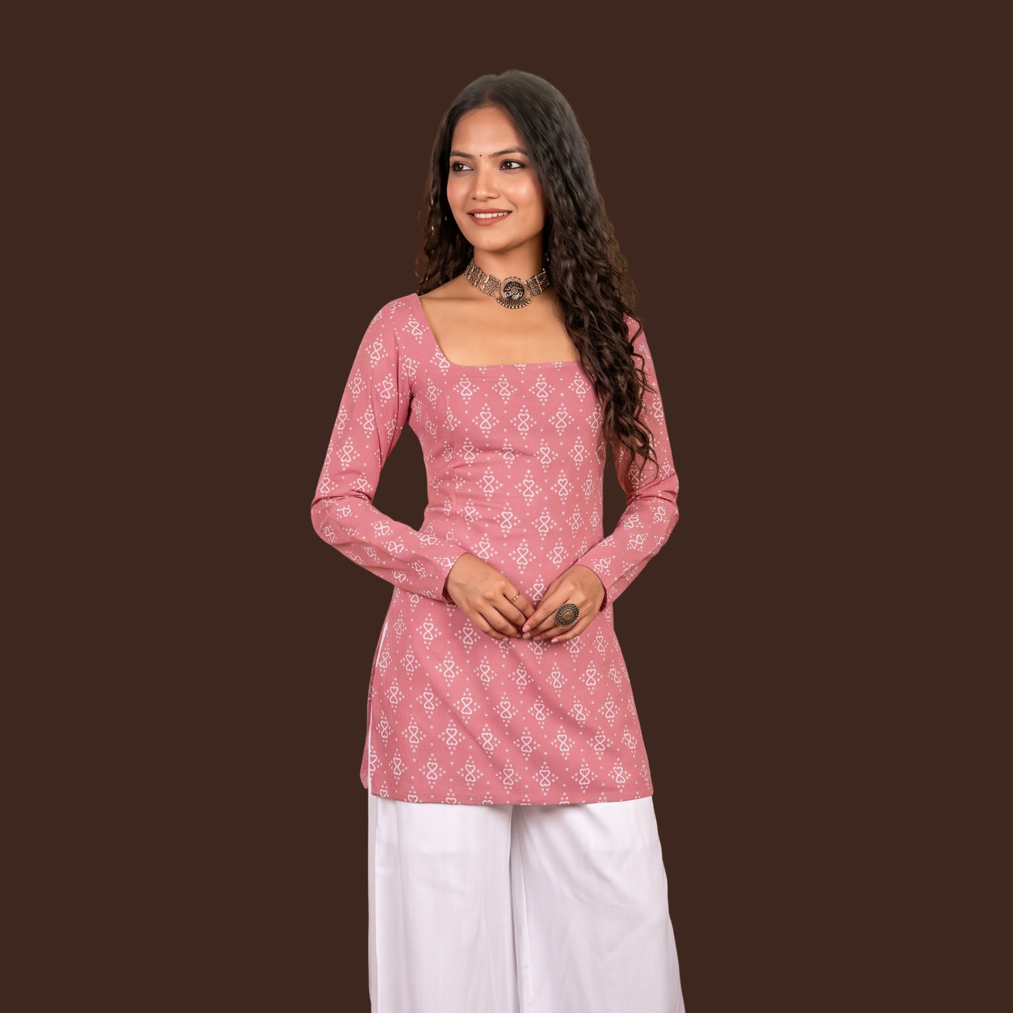 Women's Pink Block Print Short Kurti | Casual Ethnic Kurti for Women