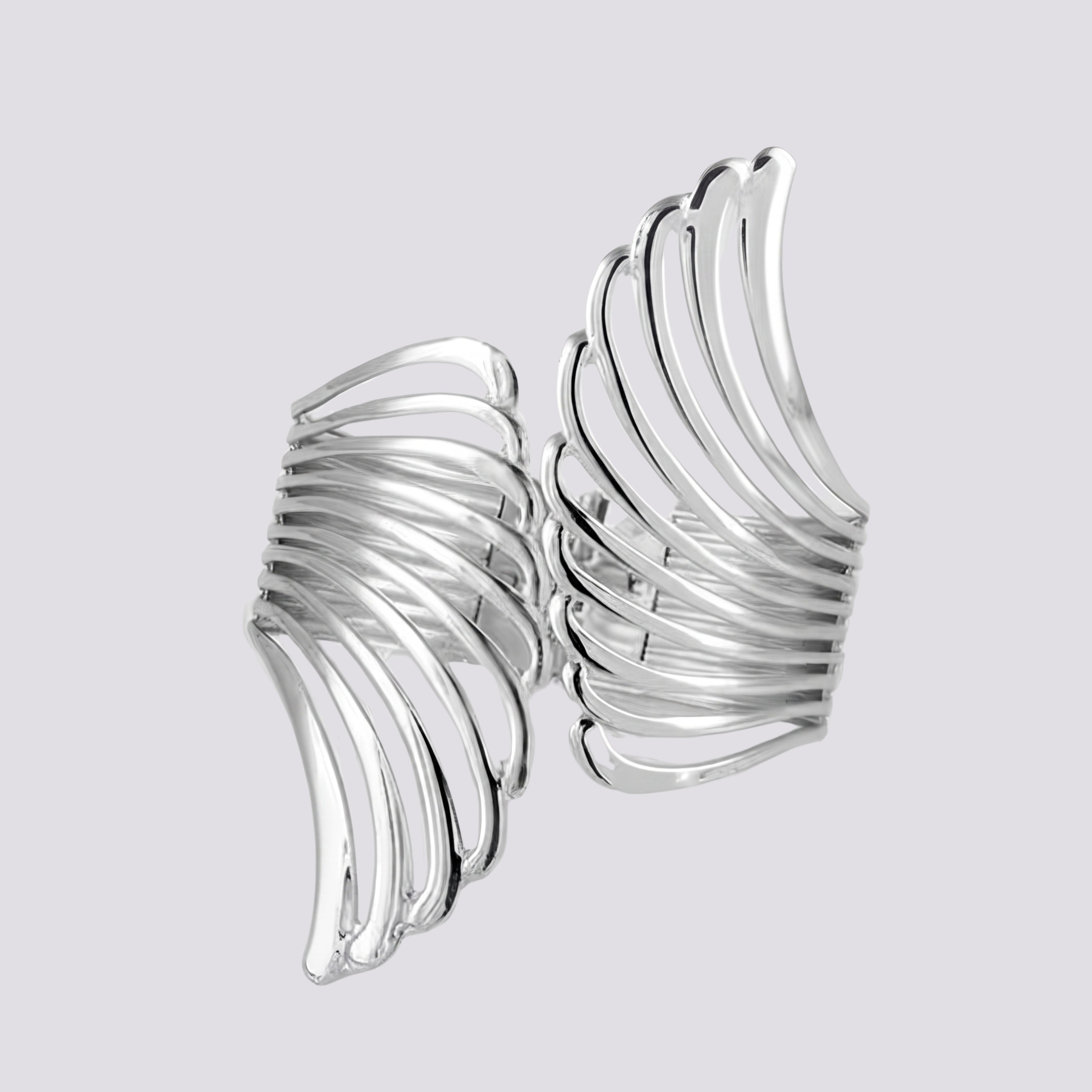 Silver Angel Wing Adjustable Cuff Bracelet for Women | Anti-Tarnish Statement Open Cuff Bracelet