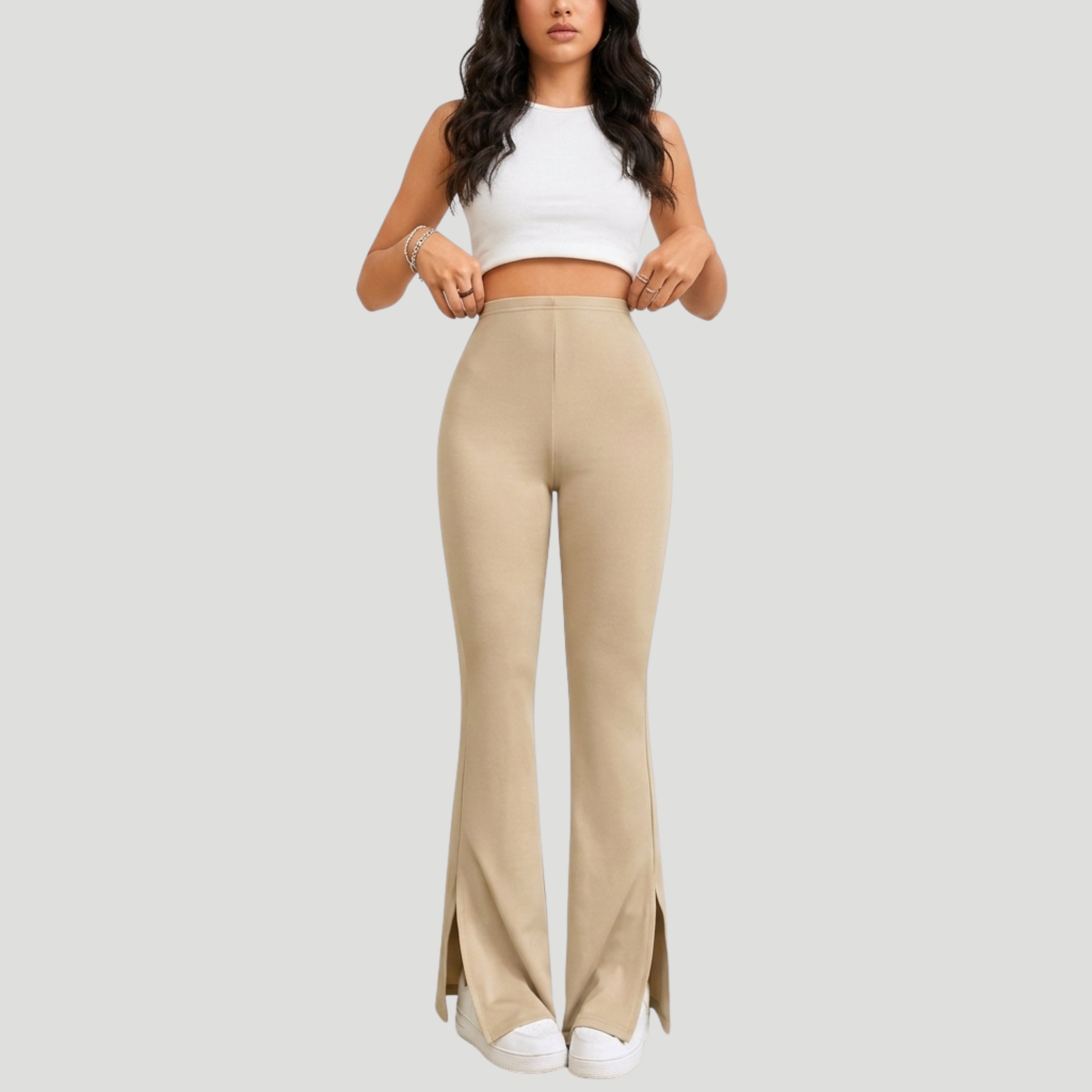Korean High-Waist Flared Leggings Combo for Women | Slim Fit Split Hem Stretch Pants