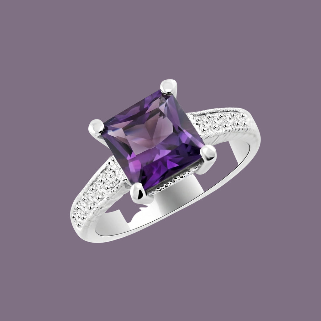 Adjustable Purple Gemstone Ring for Women | Anti-Tarnish Silver-Tone Statement Ring