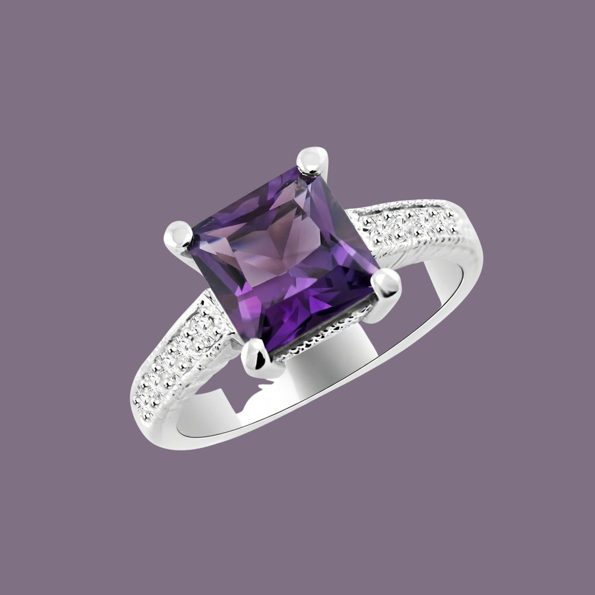 Adjustable Purple Gemstone Ring for Women | Anti-Tarnish Silver-Tone Statement Ring