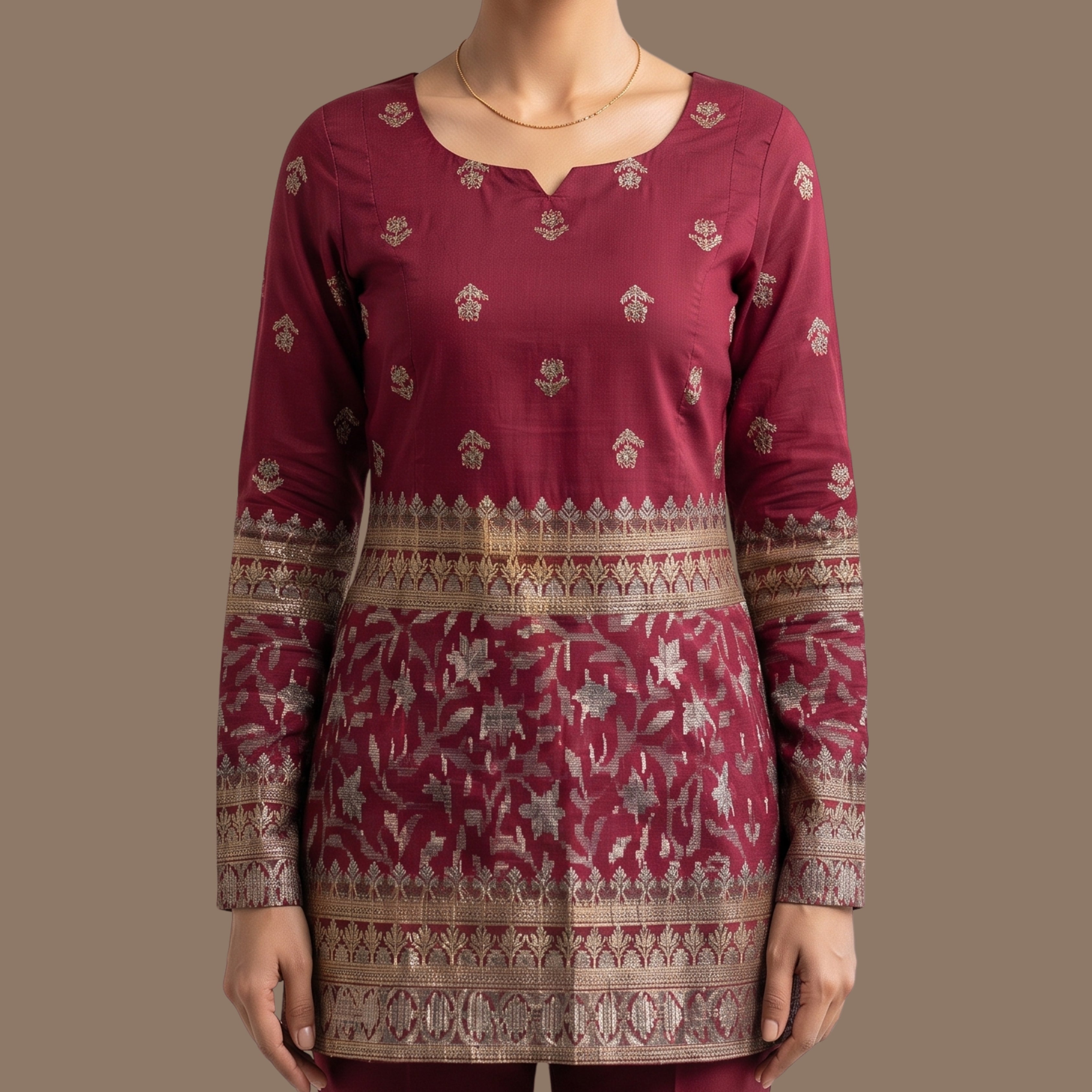 Women's Maroon Printed Short Kurti  | Full Sleeve Casual Kurti for Women