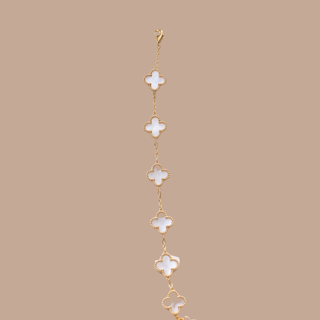 White Clover Gold Bracelet for Women | Anti-Tarnish Adjustable Charm Bracelet