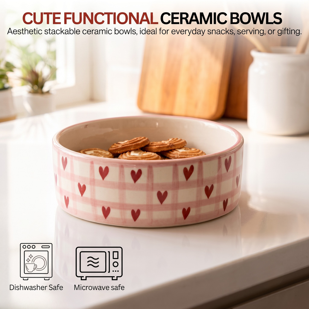 Premium Beige Ceramic Bowls (Pack of 2) | Microwave Safe