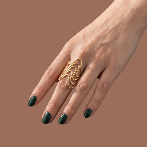 Adjustable Gold Wave Statement Ring for Women | Anti-Tarnish Fashion Ring