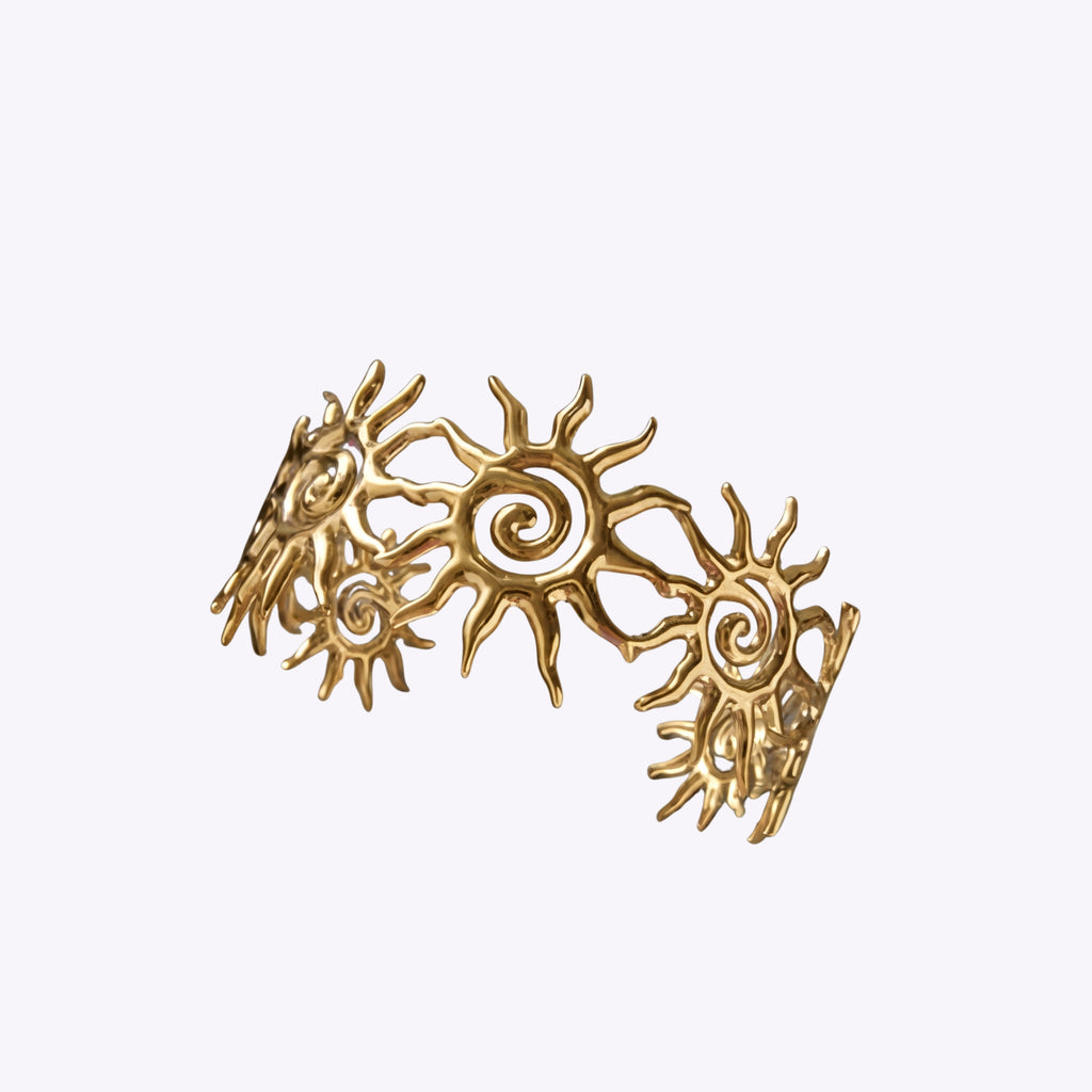 Celestial Sun Gold Adjustable Bracelet for Women | Anti-Tarnish Statement Cuff Bracelet