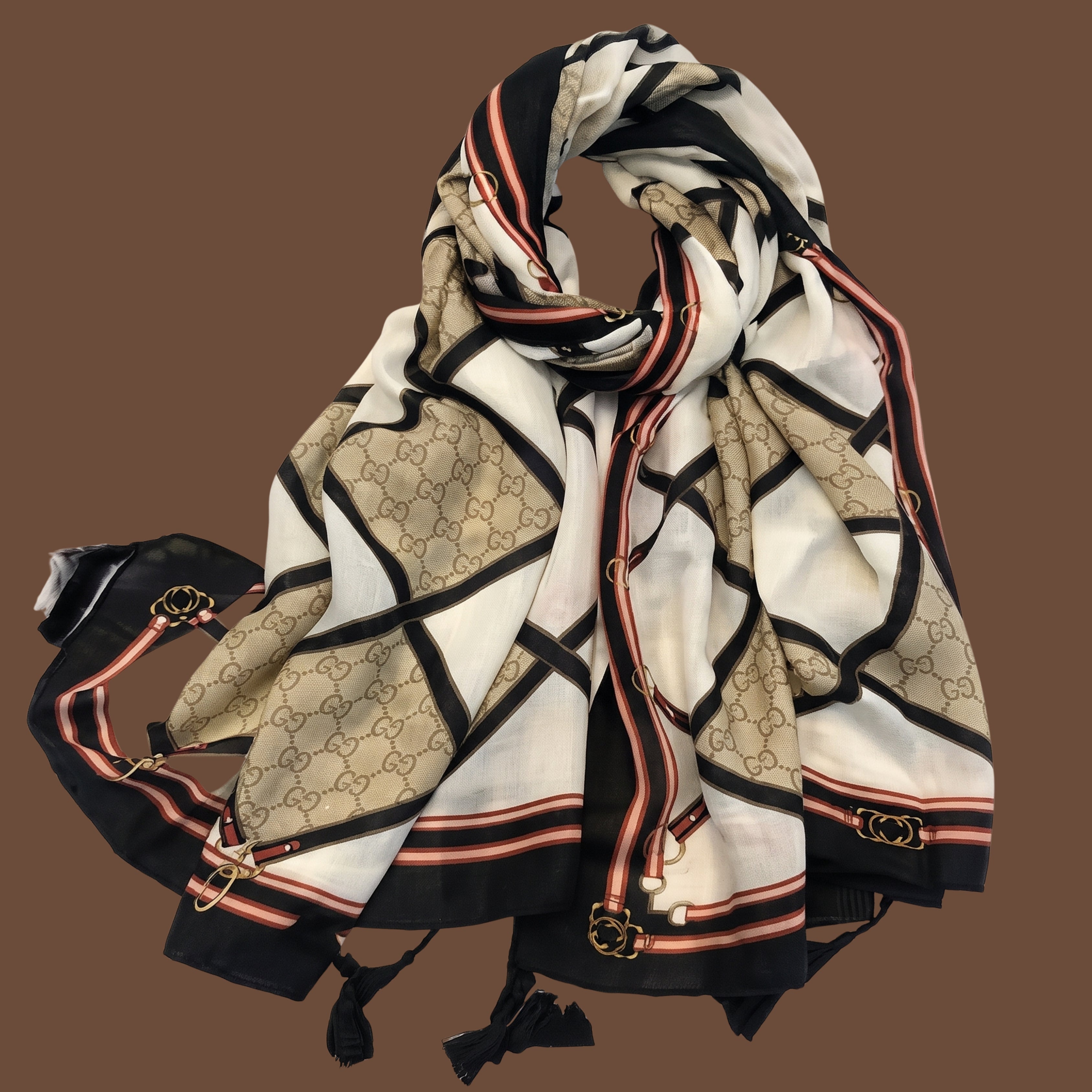 Chain & Belt Print Scarf for Women | Lightweight Fashion Shawl & Wrap
