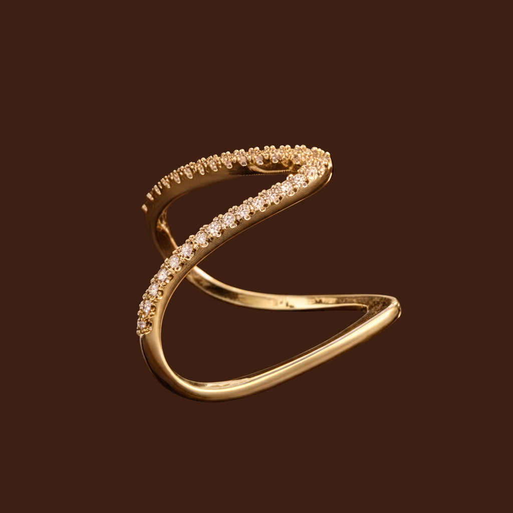 Sparkling V-Shaped Adjustable Gold Ring for Women | Anti-Tarnish Crystal Open Ring