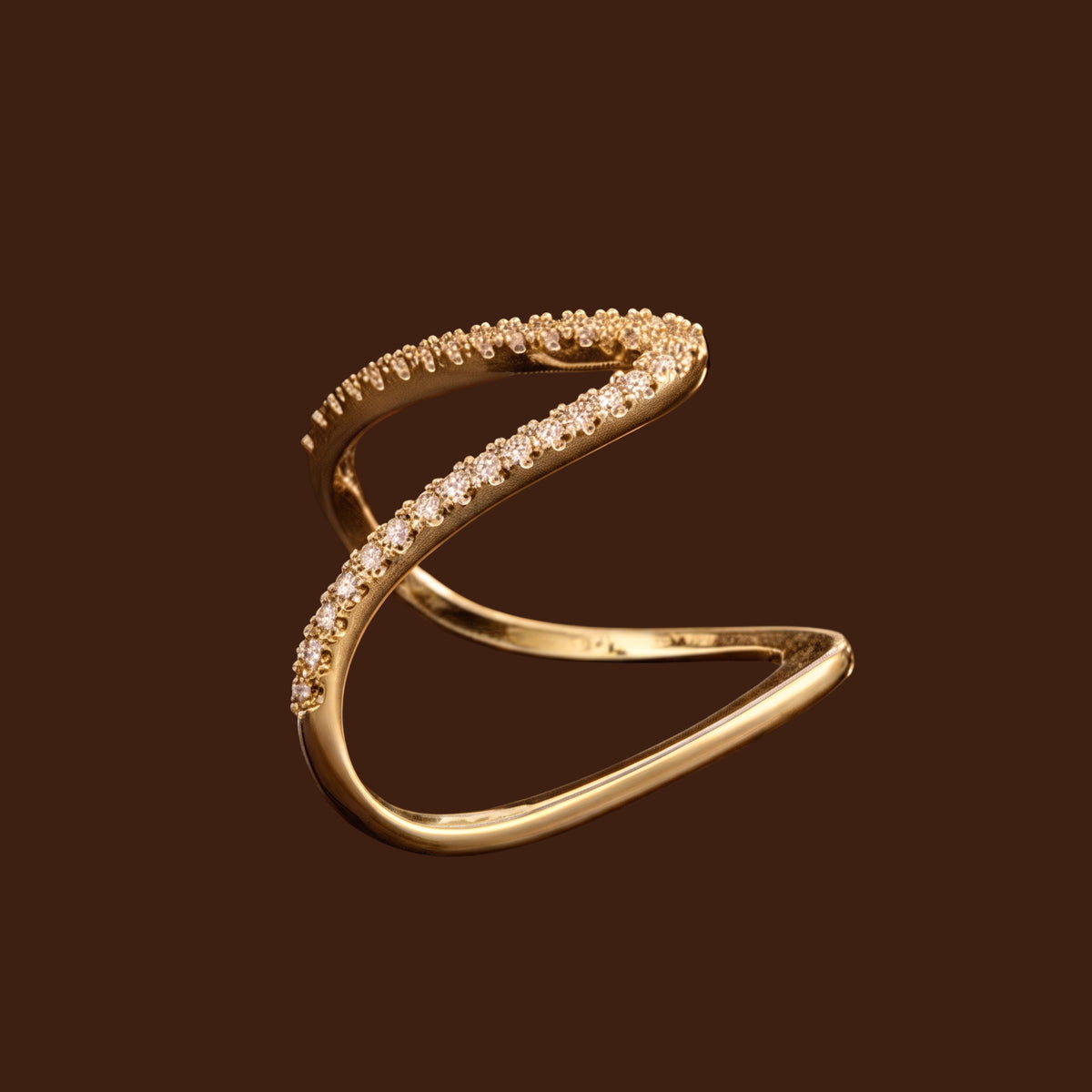 Sparkling V-Shaped Adjustable Gold Ring for Women | Anti-Tarnish Crystal Open Ring
