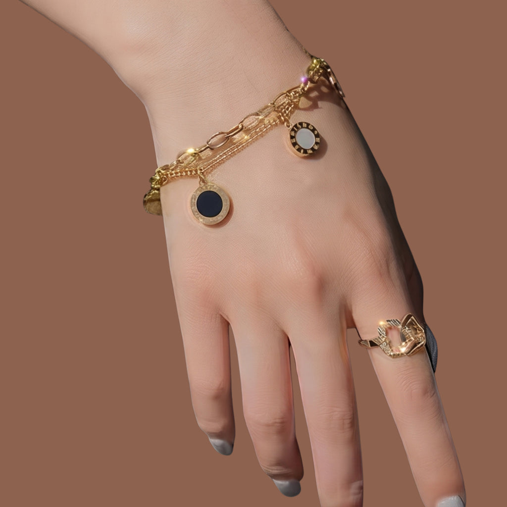 Double Layer Adjustable Charm Bracelet for Women | Anti-Tarnish Gold-Plated Geometric Chain Bracelet