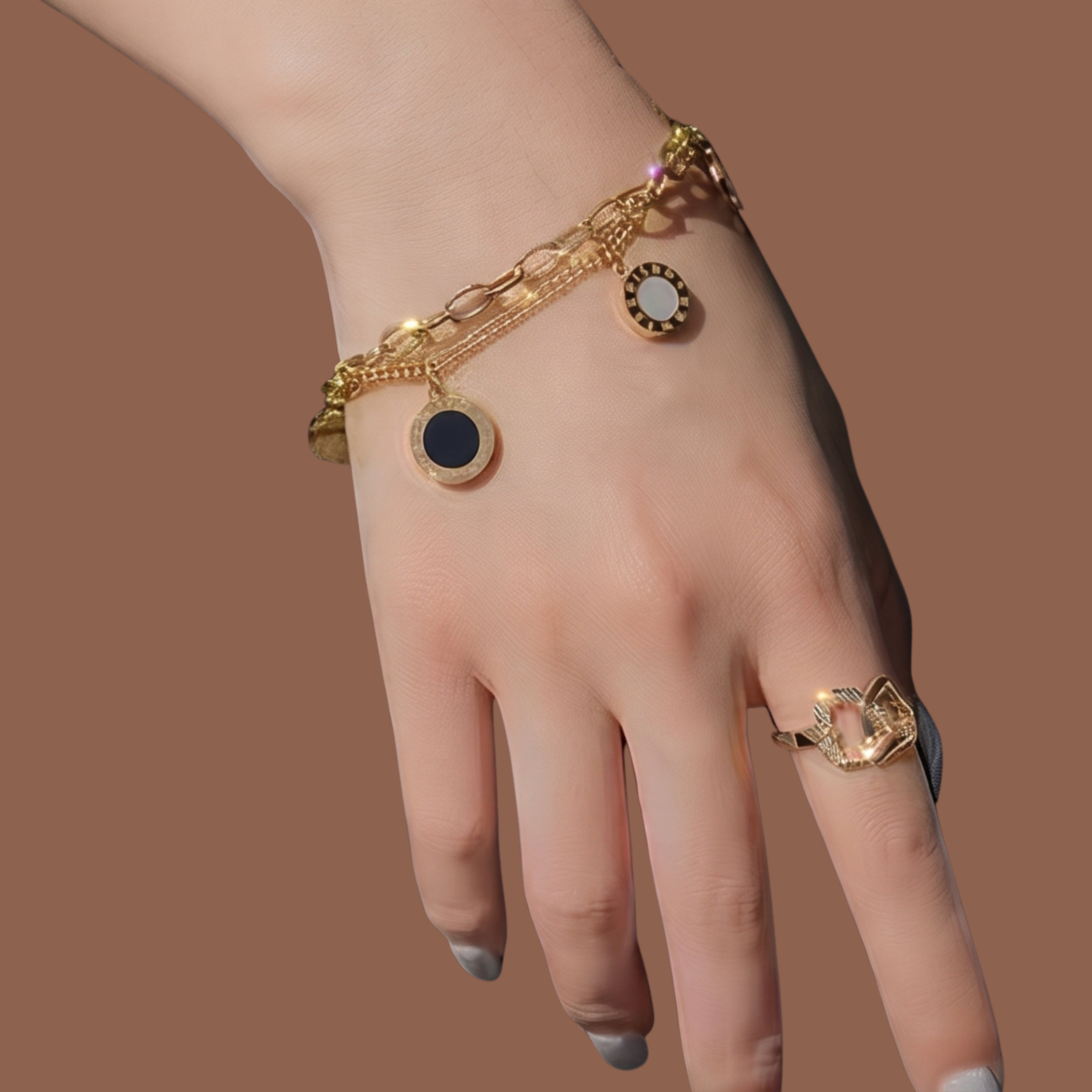 Double Layer Adjustable Charm Bracelet for Women | Anti-Tarnish Gold-Plated Geometric Chain Bracelet