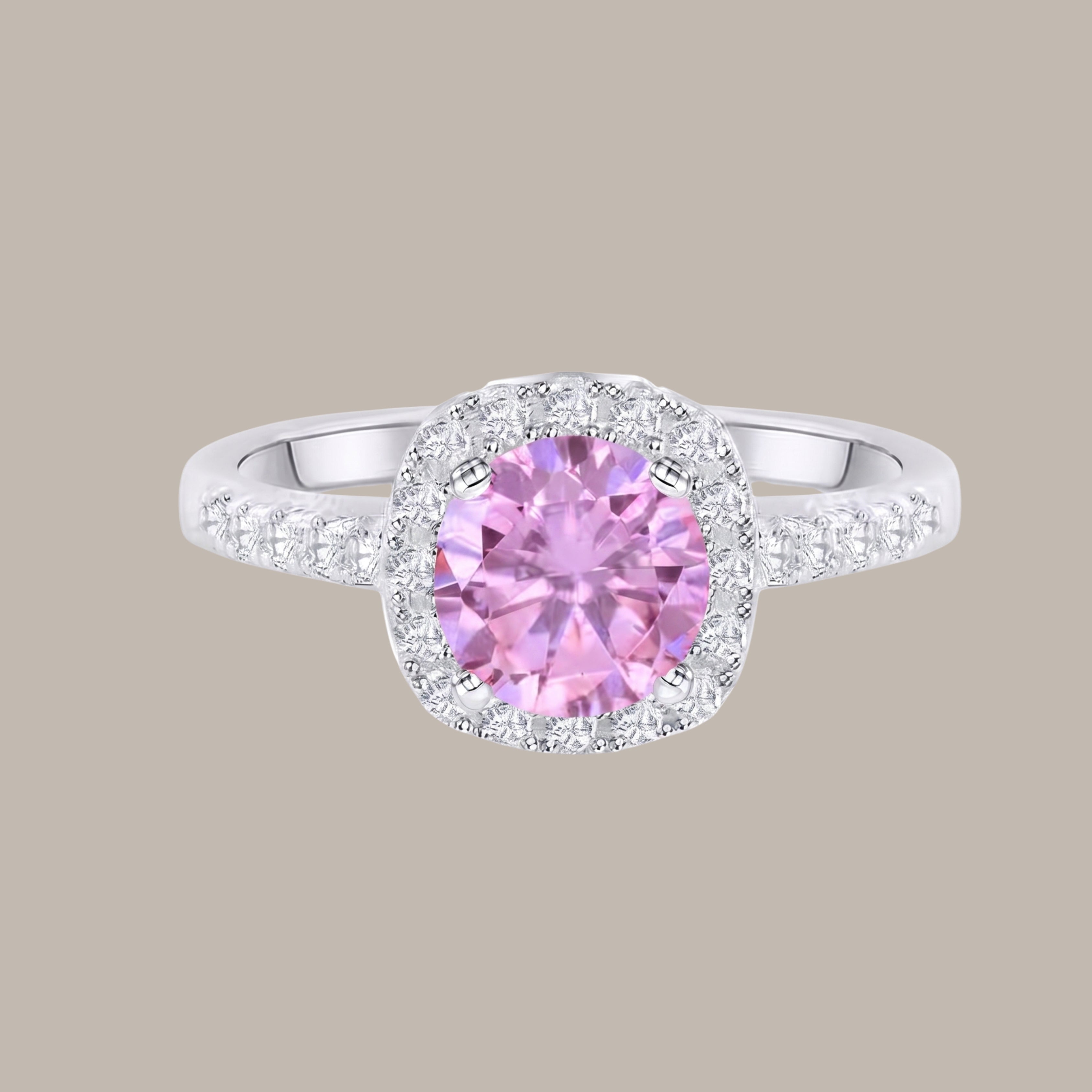 Blush Pink Halo Crystal Ring for Women | Adjustable Anti-Tarnish Silver Ring