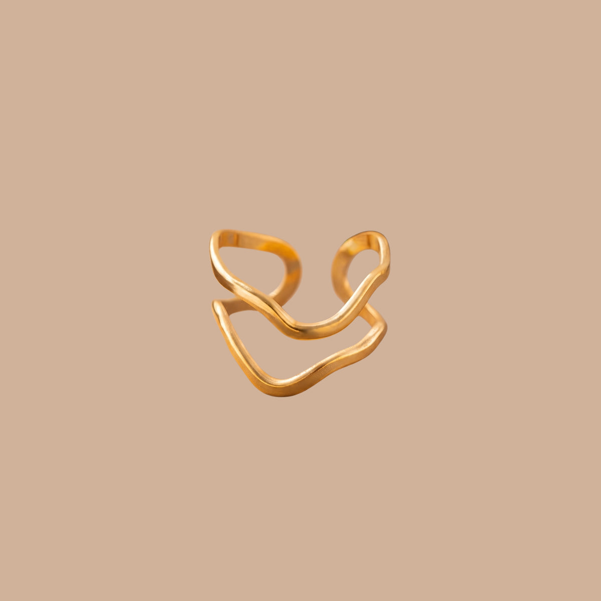 Minimalist Double Wave Adjustable Ring for Women | Anti-Tarnish Gold-Plated Open Ring | Modern Stackable Statement Ring