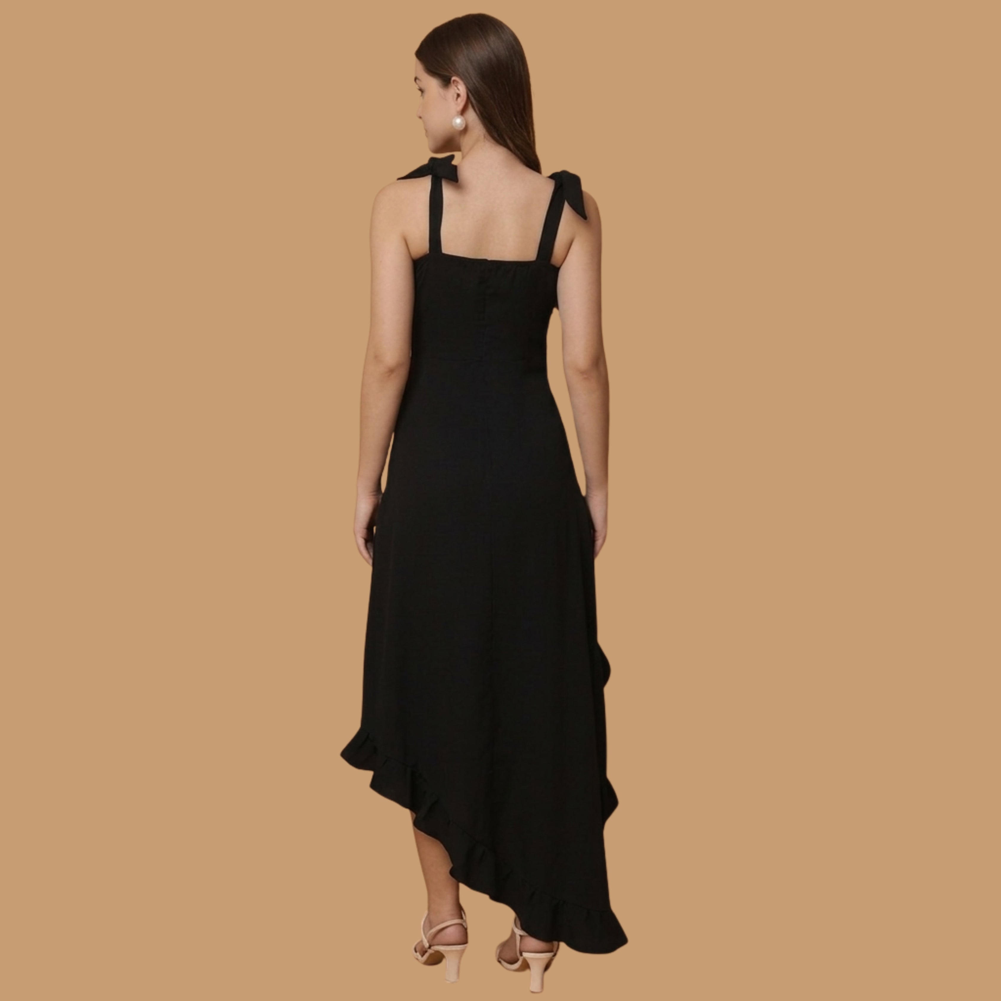 Women’s Black Ruffle Asymmetrical Maxi Dress | Elegant Evening Dress