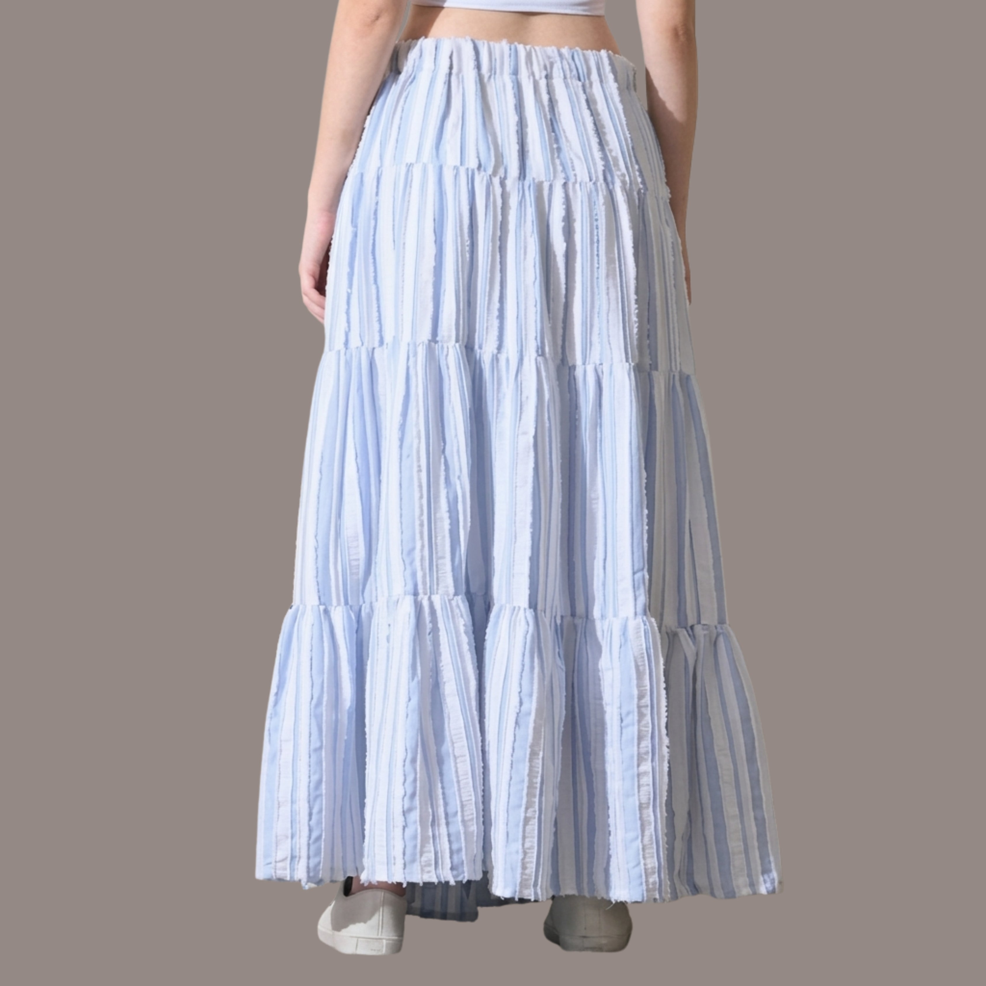 Korean Style Blue Tiered Maxi Skirt for Women | Boho, Soft Girl, and Resort-Wear aesthetic