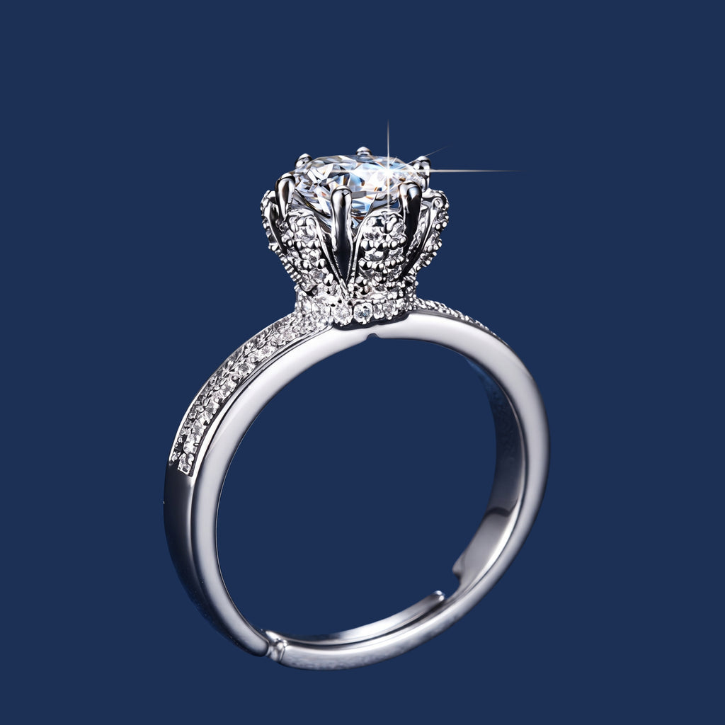 Adjustable Silver-Tone Solitaire Ring for Women | Anti-Tarnish Crystal Statement Ring