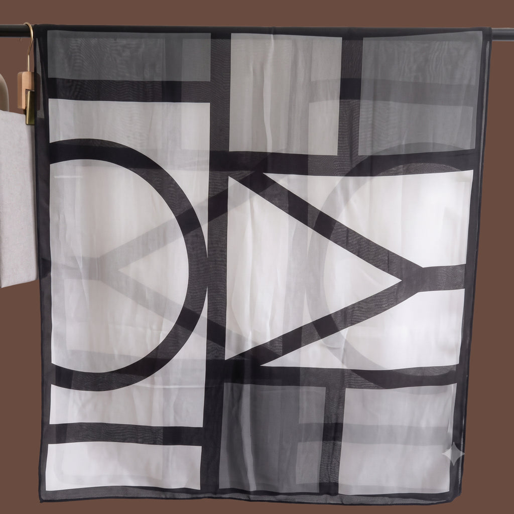 Modern Black & White Geometric Print Scarf for Women