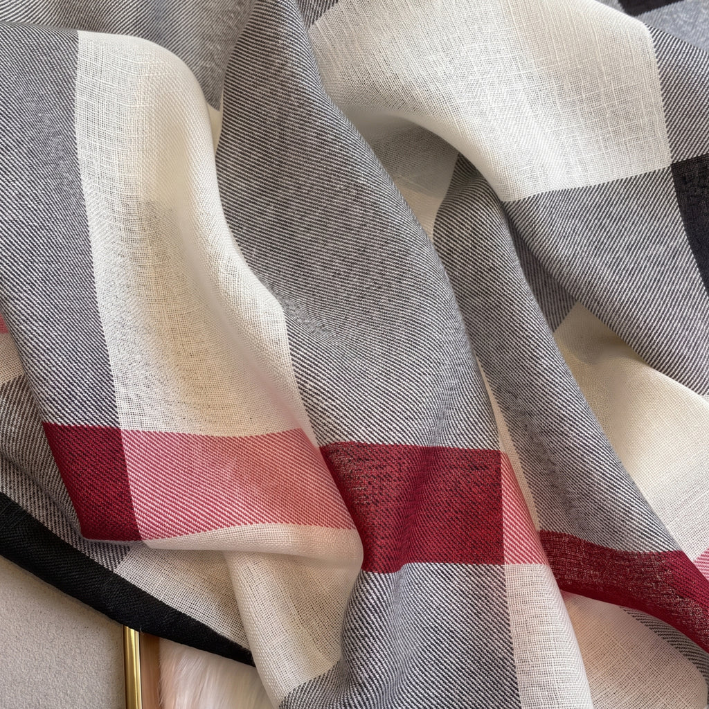 Classic Plaid Check Scarf for Women | Soft Lightweight Korean Style Shawl, Wrap & Stole