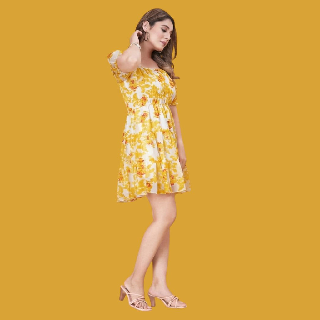 Sunshine Blossom Floral Mini Dress for Women