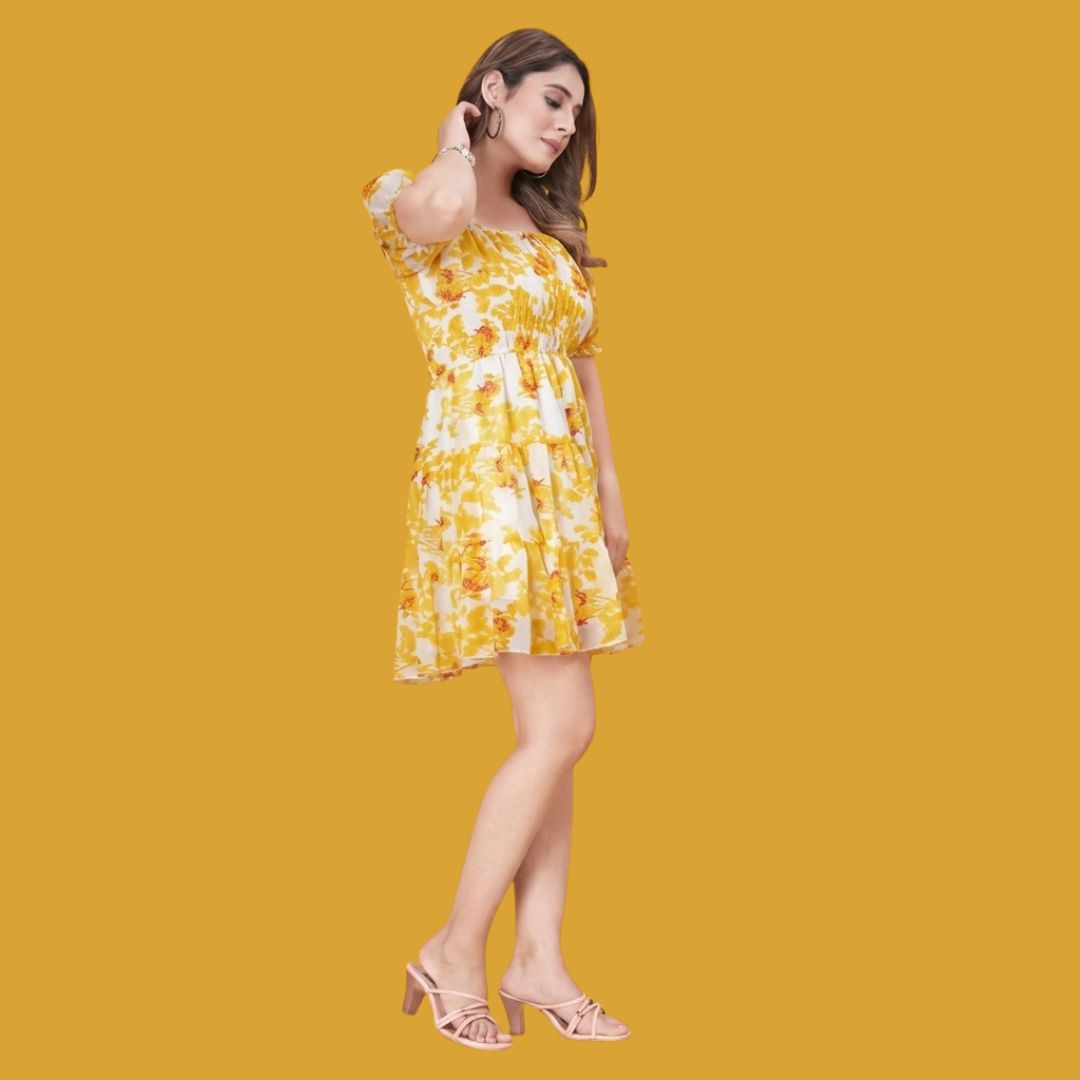 Sunshine Blossom Floral Mini Dress for Women