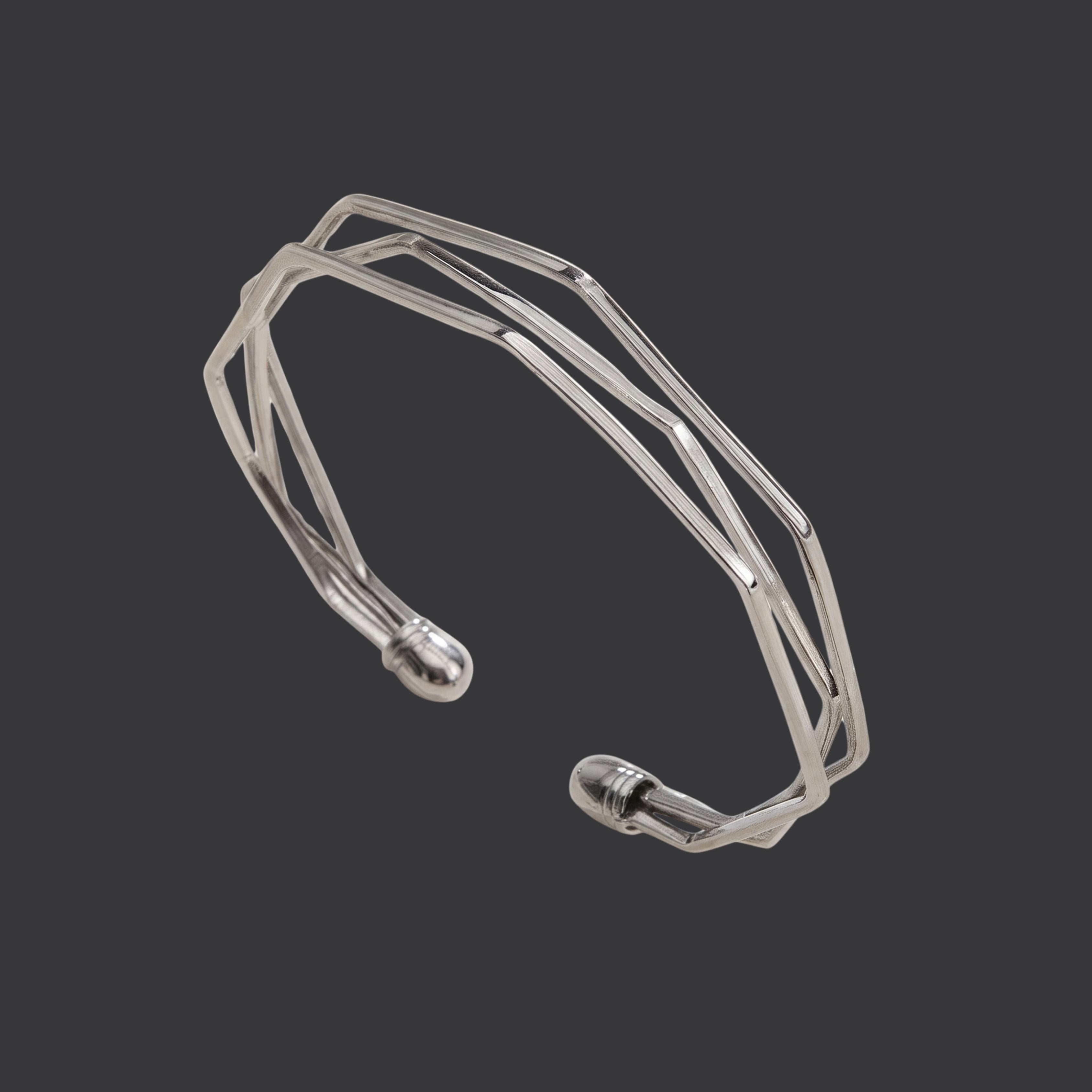 Geometric Adjustable Silver Cuff Bracelet for Women | Anti-Tarnish Minimalist Open Bangle