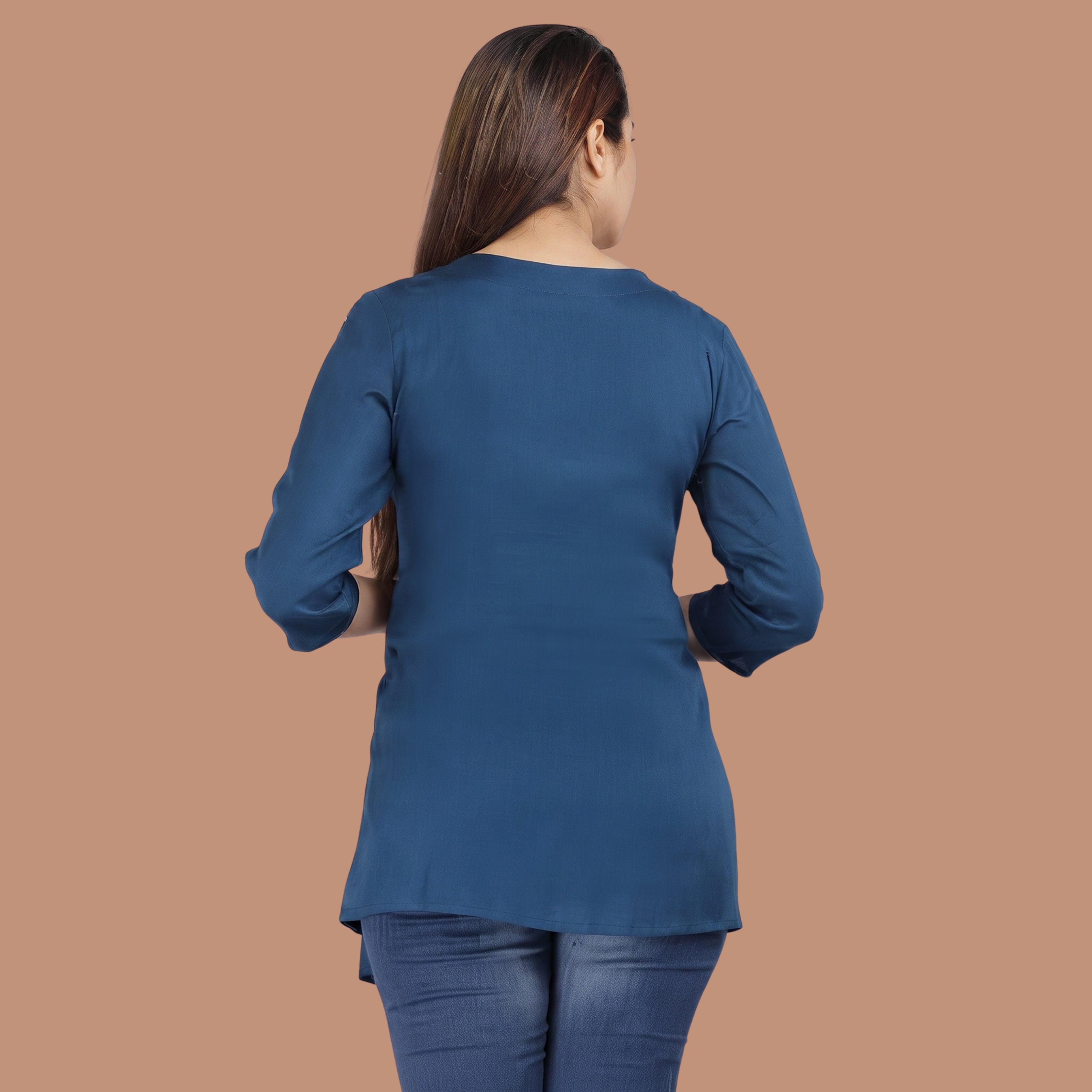 Women's Navy Blue Embroidered Short Kurti | Casual Ethnic Top
