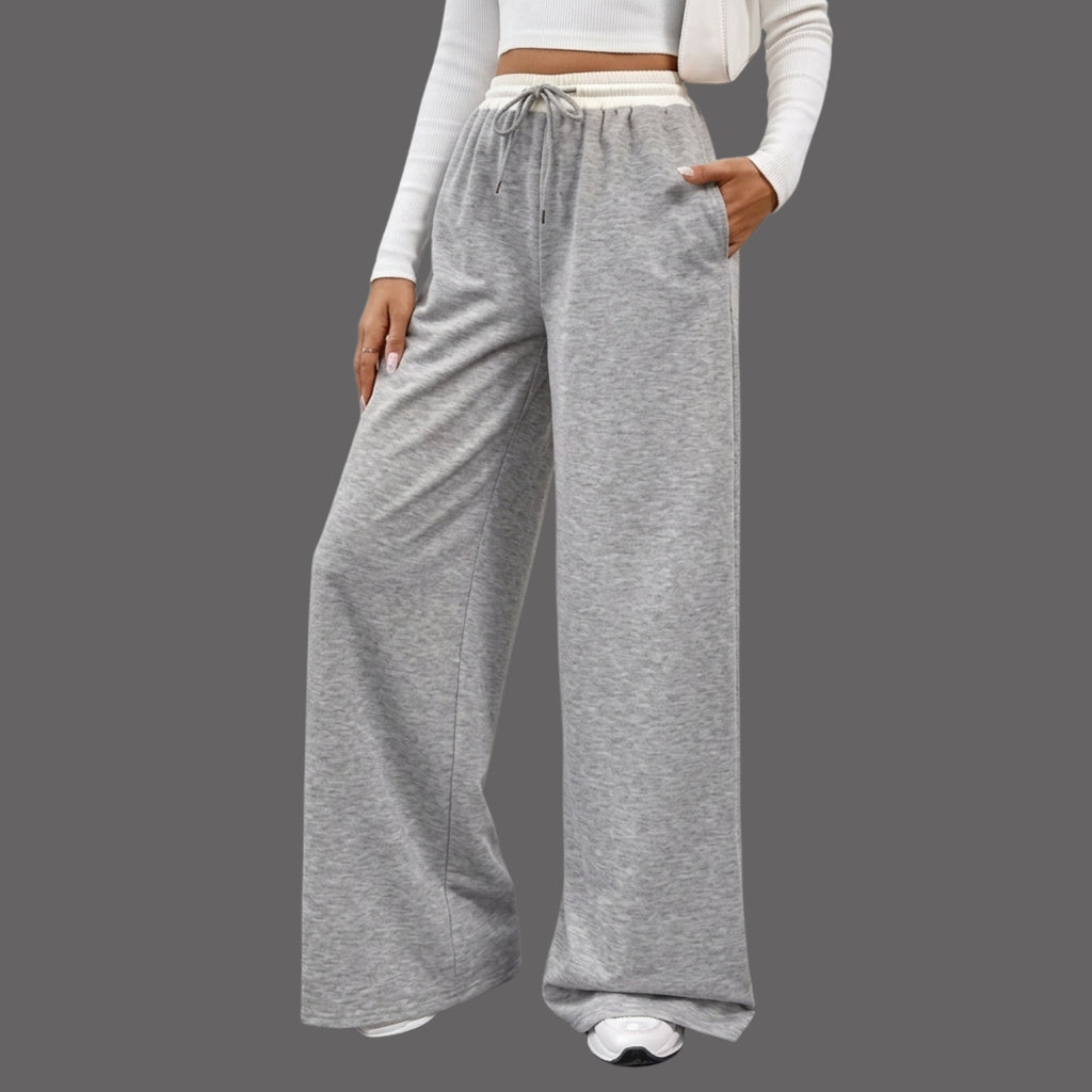 Women's KOREAN Wide Leg Lounge Pants – High Waist Drawstring Casual Sweatpants with Pockets