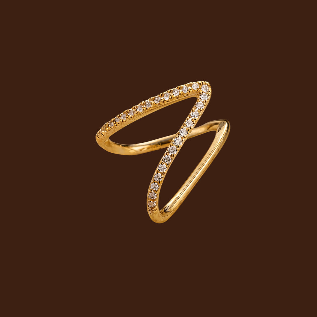 Sparkling V-Shaped Adjustable Gold Ring for Women | Anti-Tarnish Crystal Open Ring