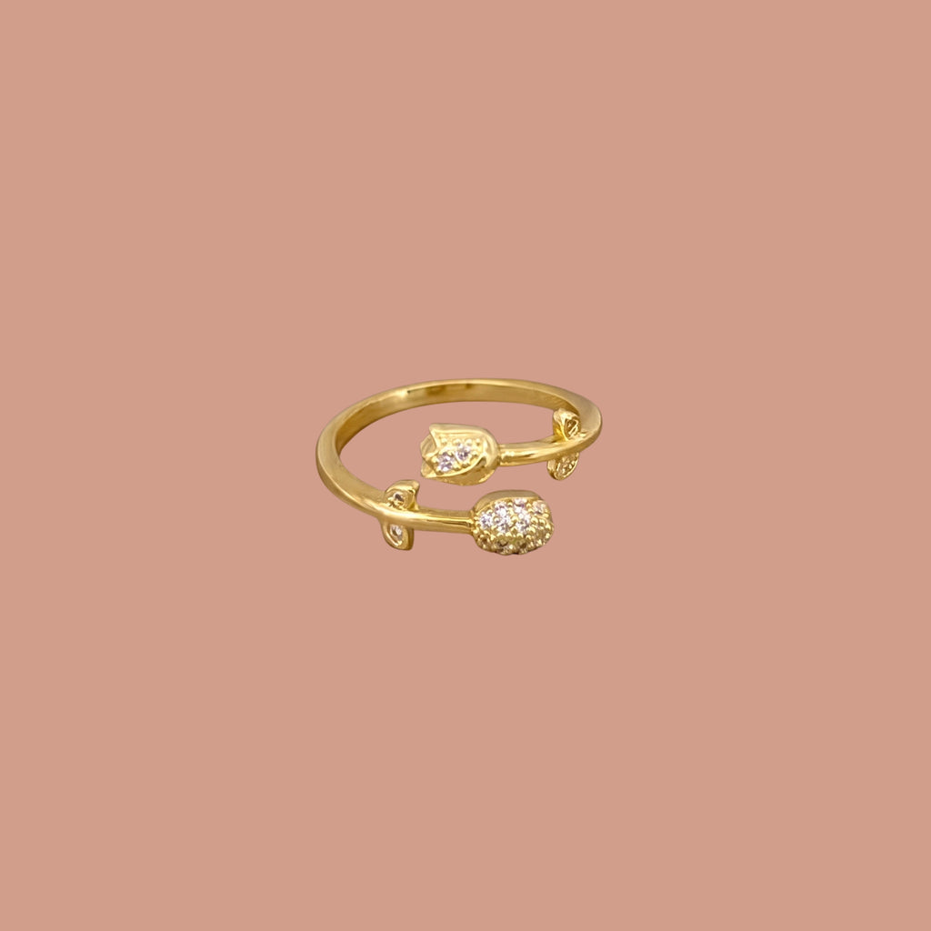 Dainty Leaf & Crystal Adjustable Ring for Women | Anti-Tarnish Gold Plated Open Ring | Minimalist Nature-Inspired