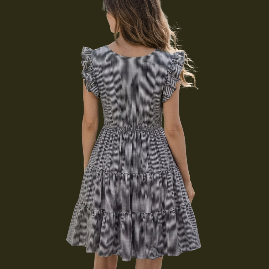 Grey Ruffle Sleeve Tiered Mini Dress for Women