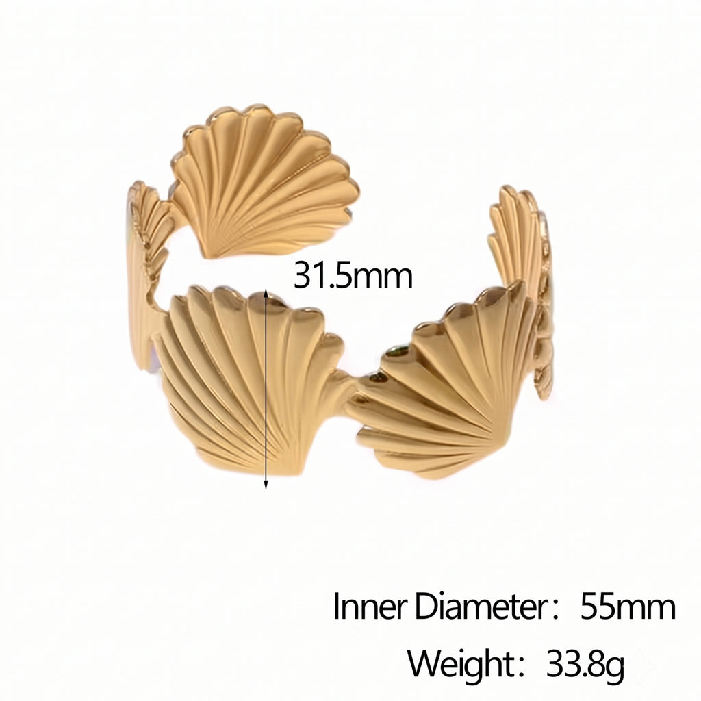 Gold Seashell Cuff Bracelet for Women | Adjustable Anti-Tarnish Statement Bangle