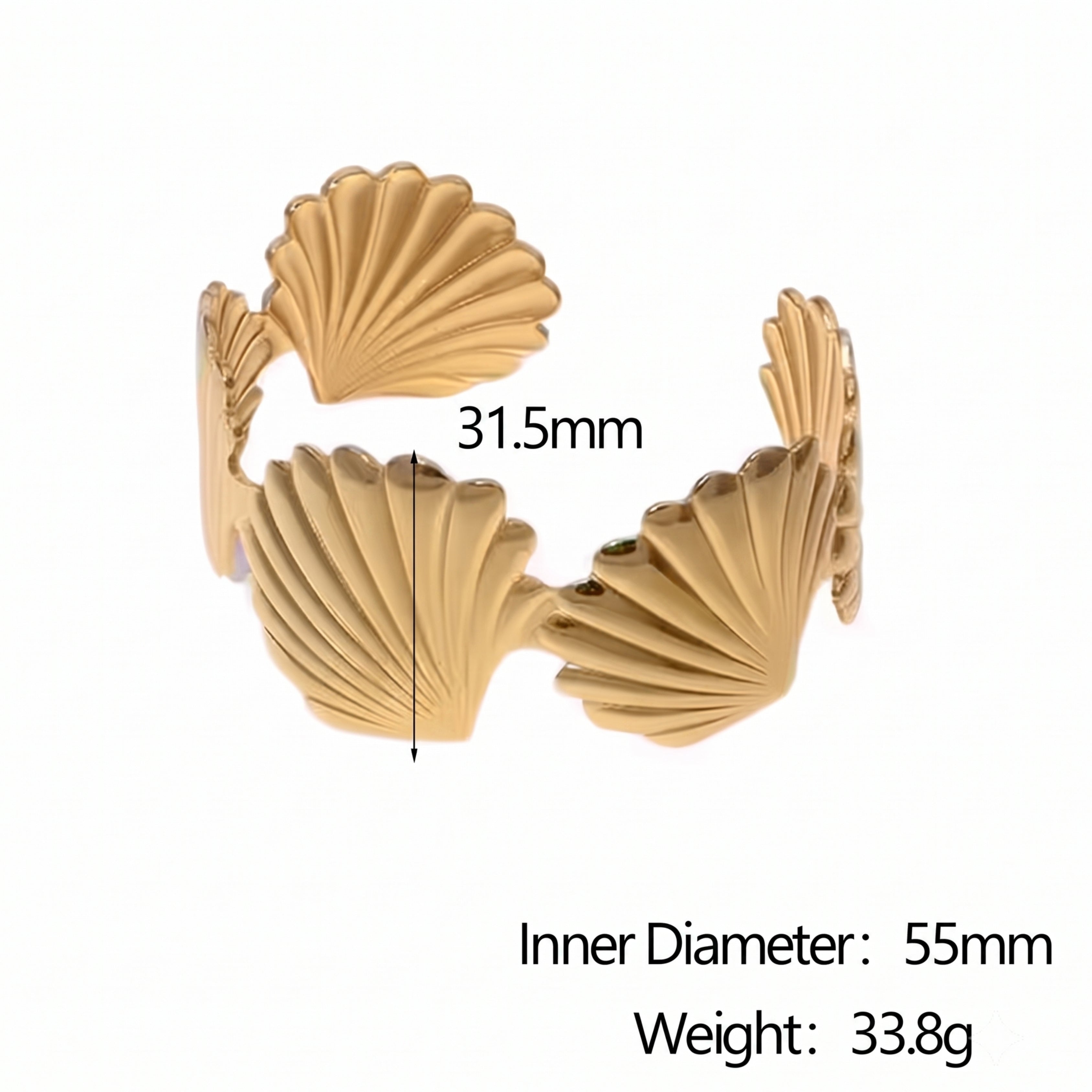 Gold Seashell Cuff Bracelet for Women | Adjustable Anti-Tarnish Statement Bangle