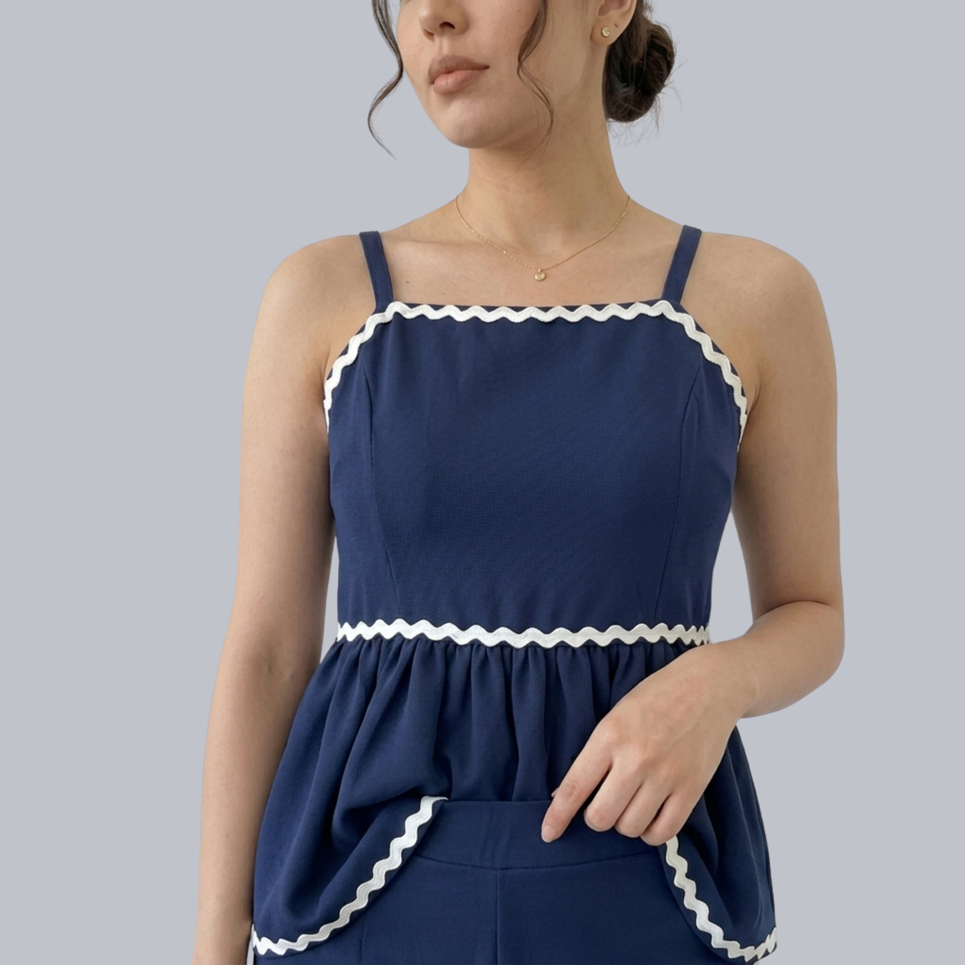 Women's Blue Peplum Co-Ord Set with Wide-Leg Pants | Sleeveless Summer Coord Set
