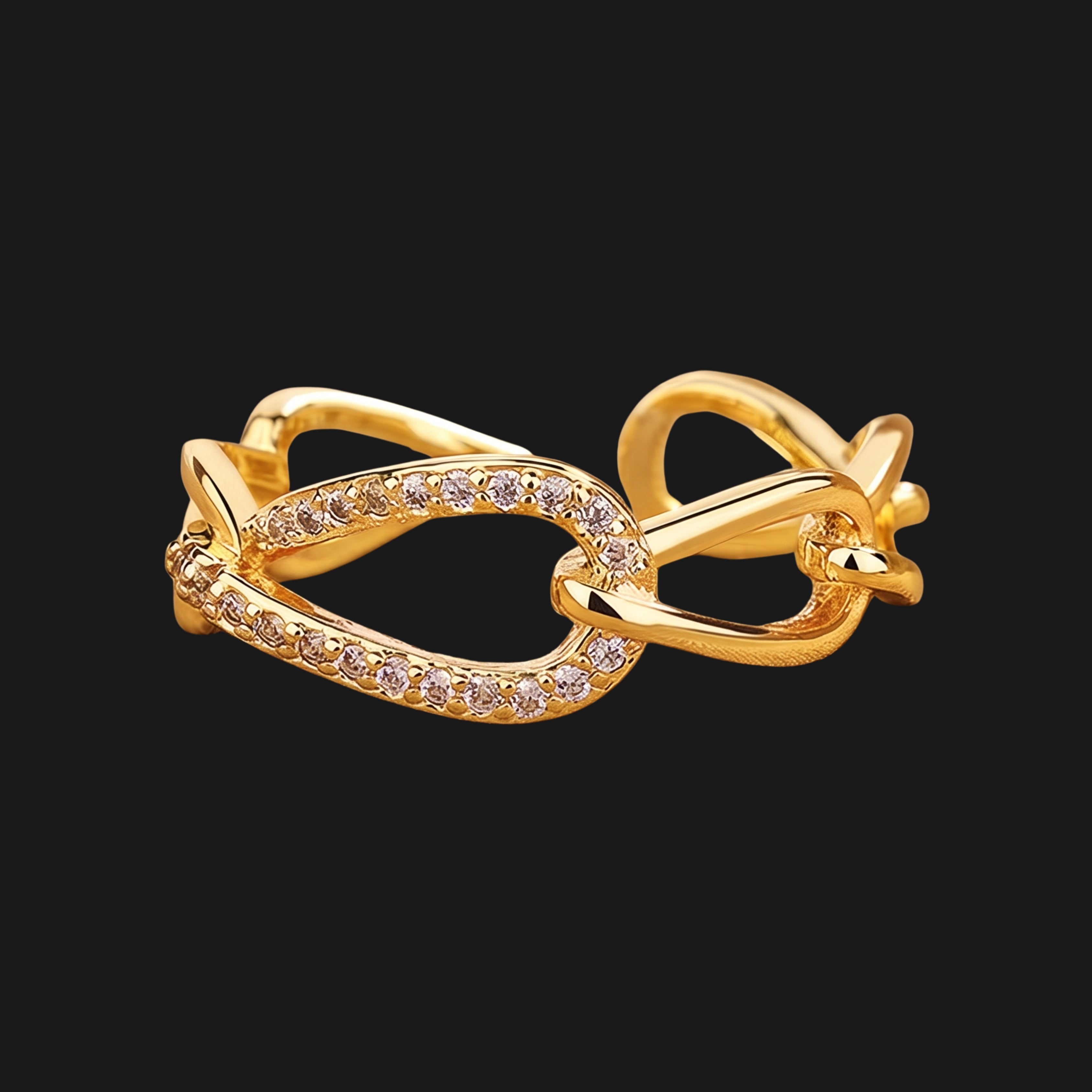 Infinity Link Adjustable Ring for Women | Anti-Tarnish Crystal Open Ring | Minimalist Statement Jewelry