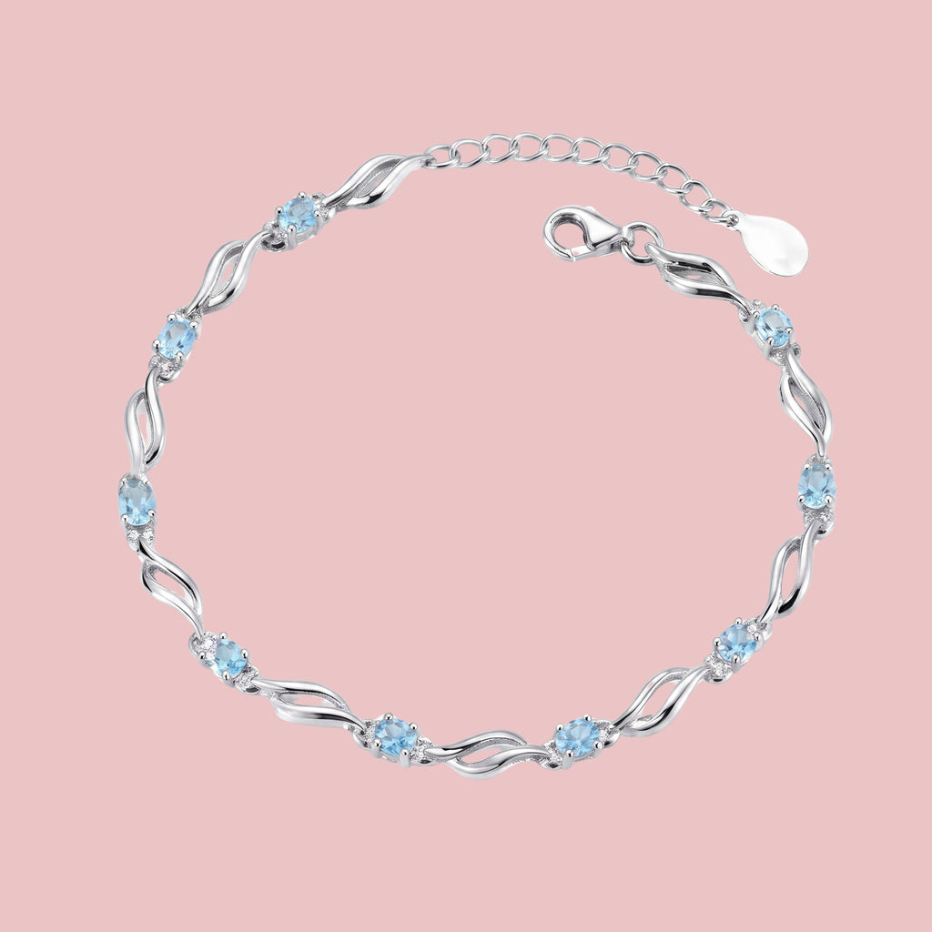 Blue Crystal Wave Bracelet for Women | Adjustable Anti-Tarnish Silver Bracelet
