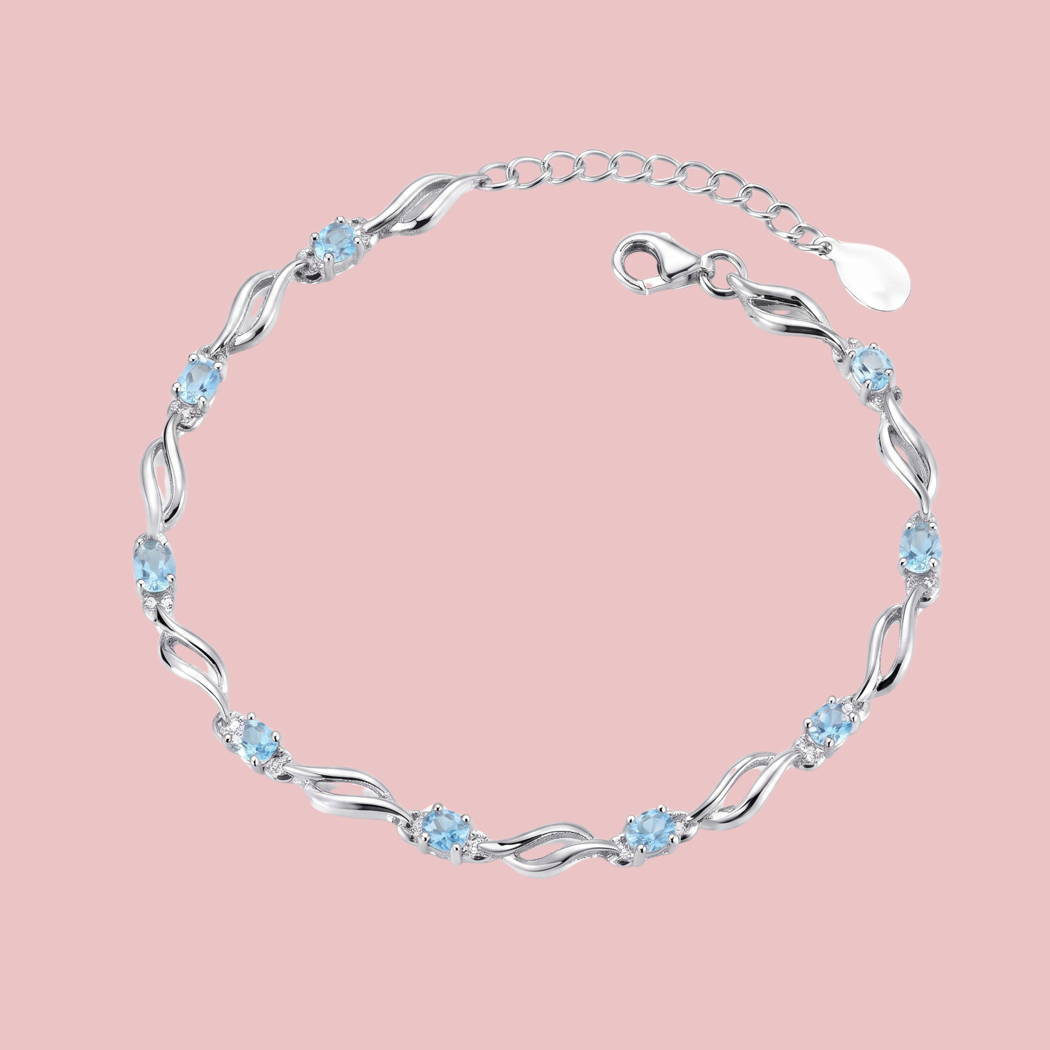 Blue Crystal Wave Bracelet for Women | Adjustable Anti-Tarnish Silver Bracelet