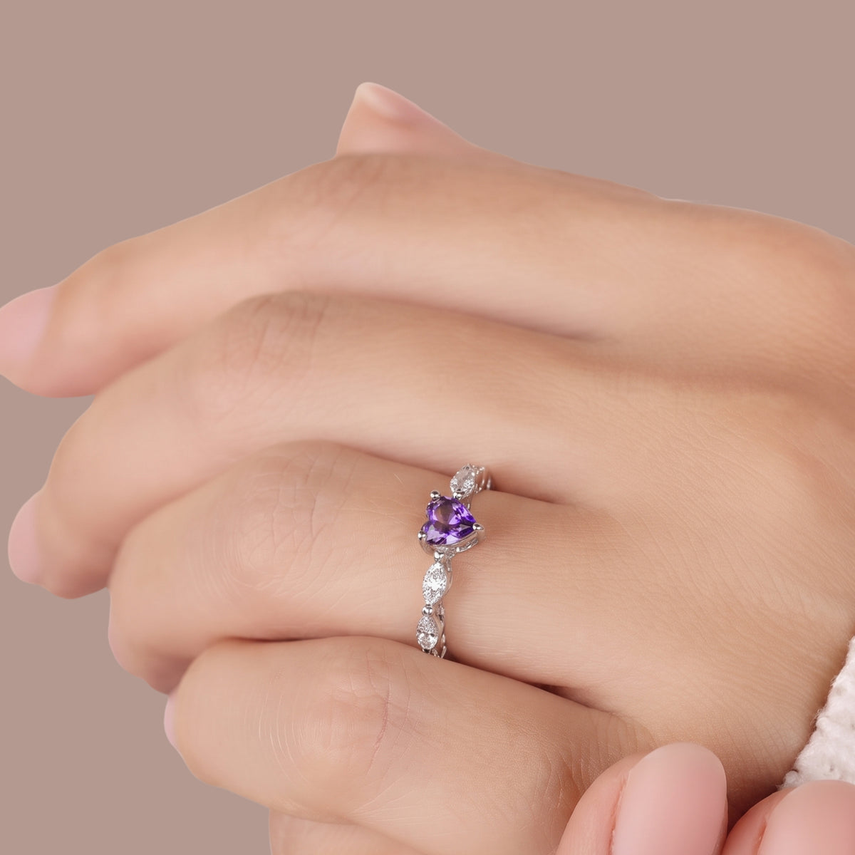 Adjustable Purple Heart Ring for Women | Anti-Tarnish Silver-Tone Statement Ring