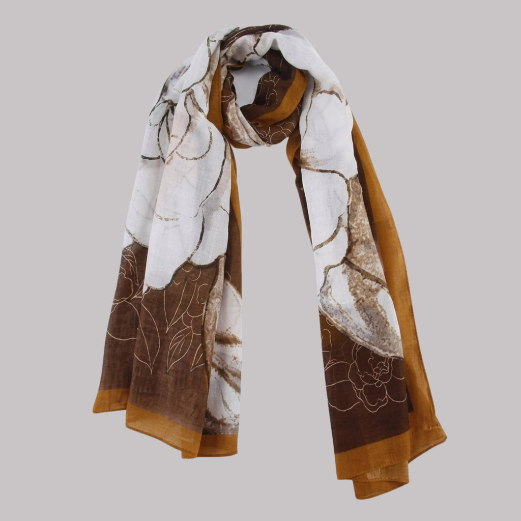 Elegant Brown & Ivory Abstract Print Women's Scarf | Soft Lightweight Fashion Wrap | Korean Style Shawl