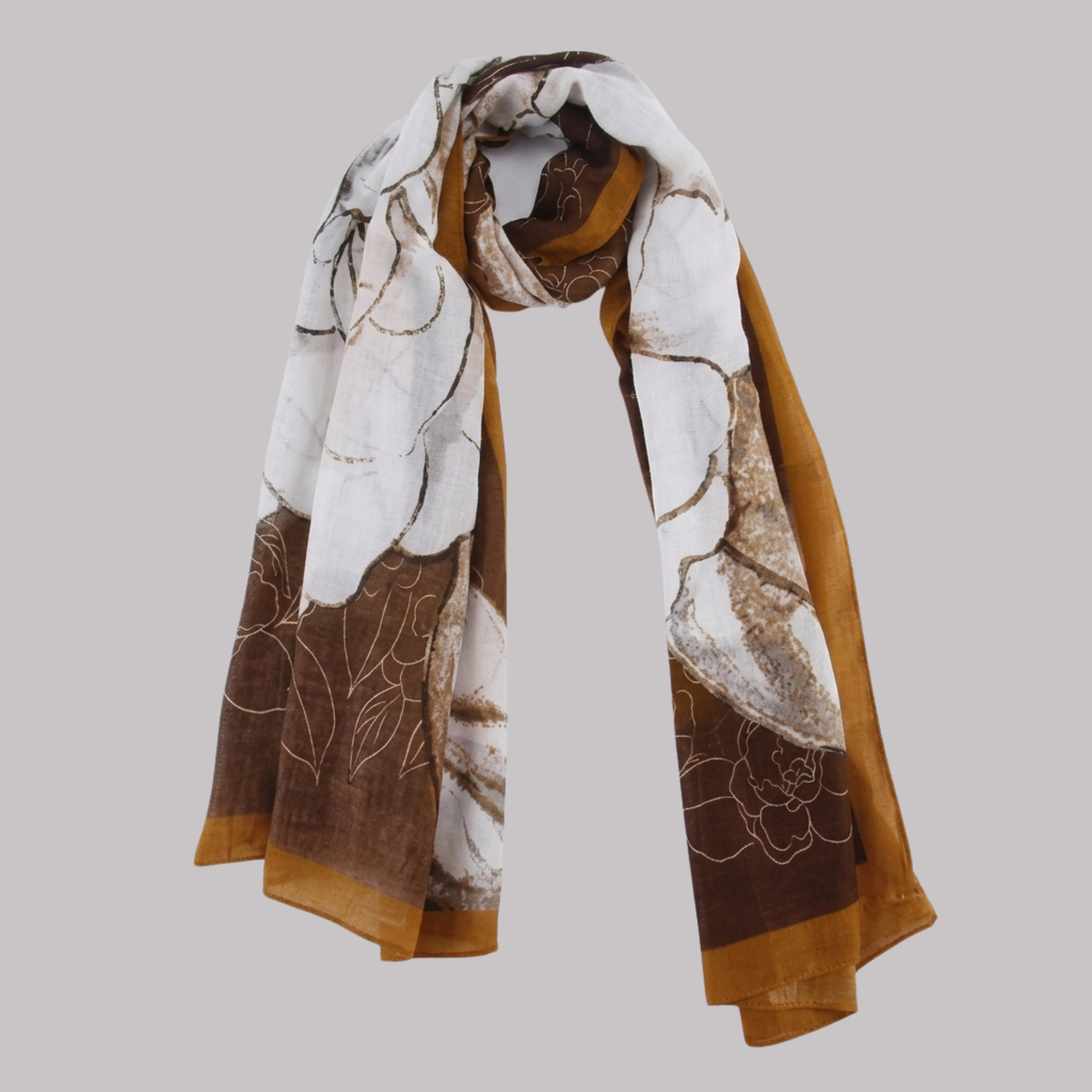 Elegant Brown & Ivory Abstract Print Women's Scarf | Soft Lightweight Fashion Wrap | Korean Style Shawl