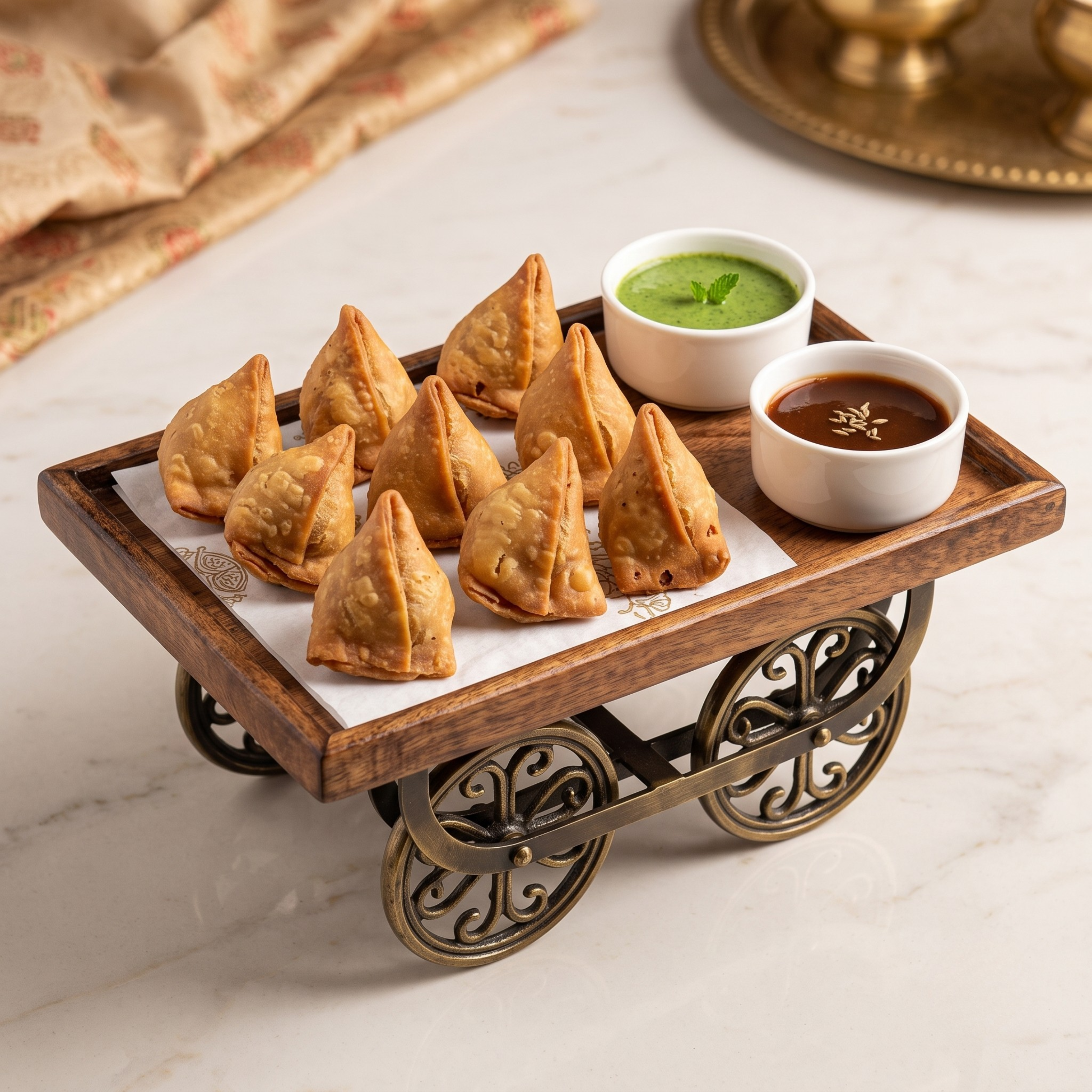 Wooden Cart-Shaped Serving Tray | Rustic Brown Decorative Snack & Tea Platter