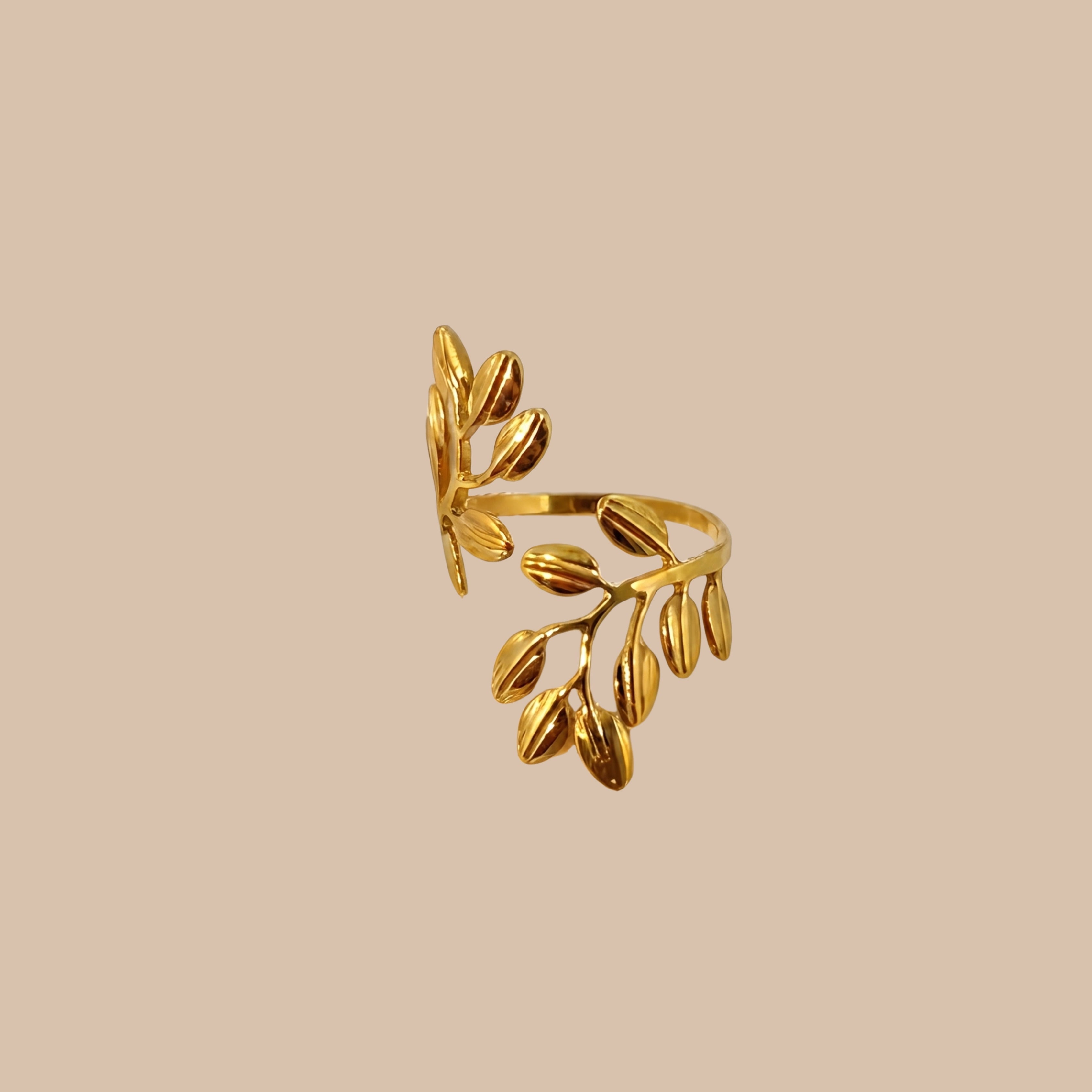 Nature-Inspired Leaf Adjustable Ring for Women | Anti-Tarnish Gold-Plated Botanical Open Ring | Minimalist Statement Jewelry